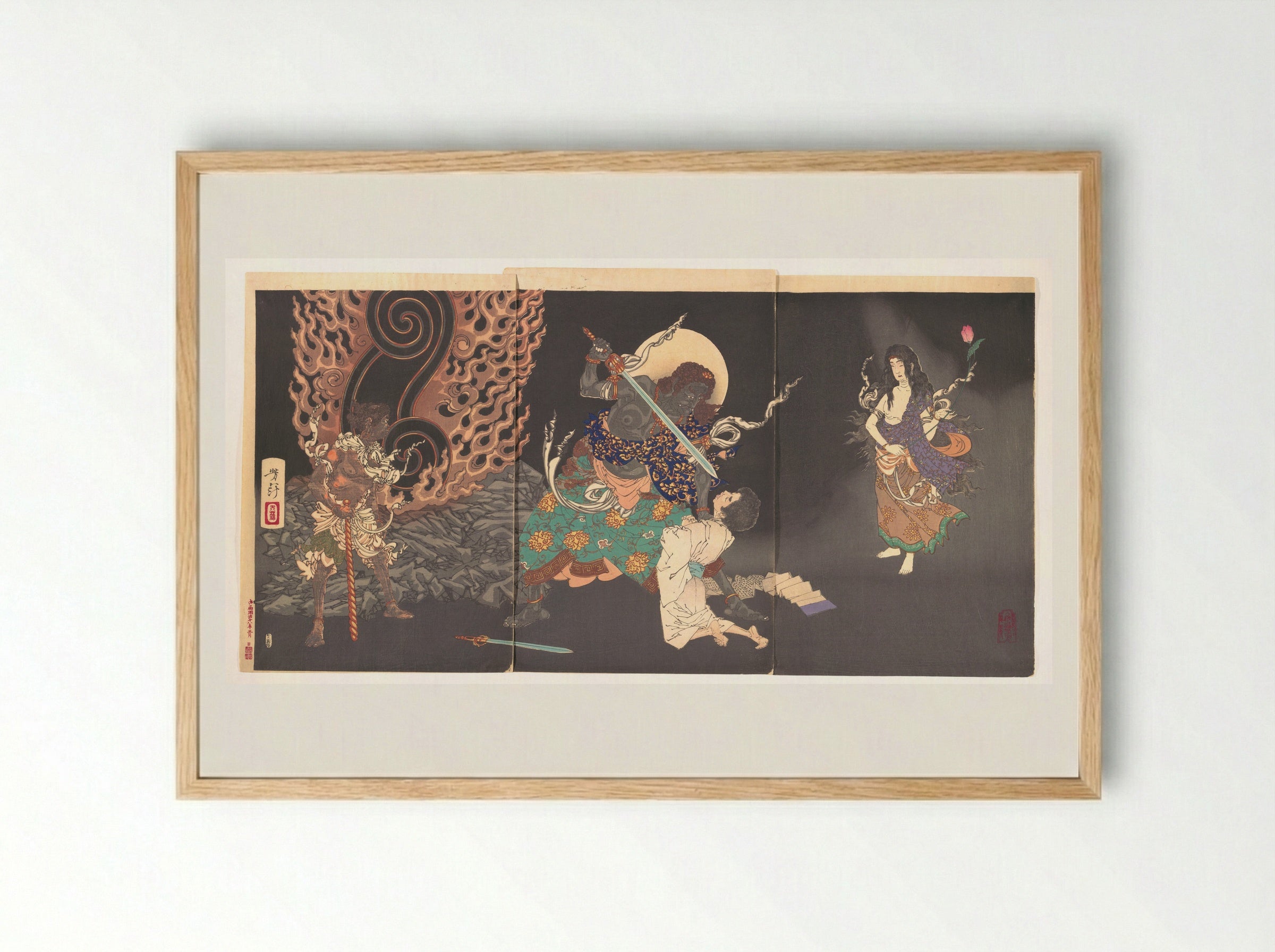 Fudō Myōō Threatening a Novice - Tsukioka Yoshitoshi - Framed Print Wood