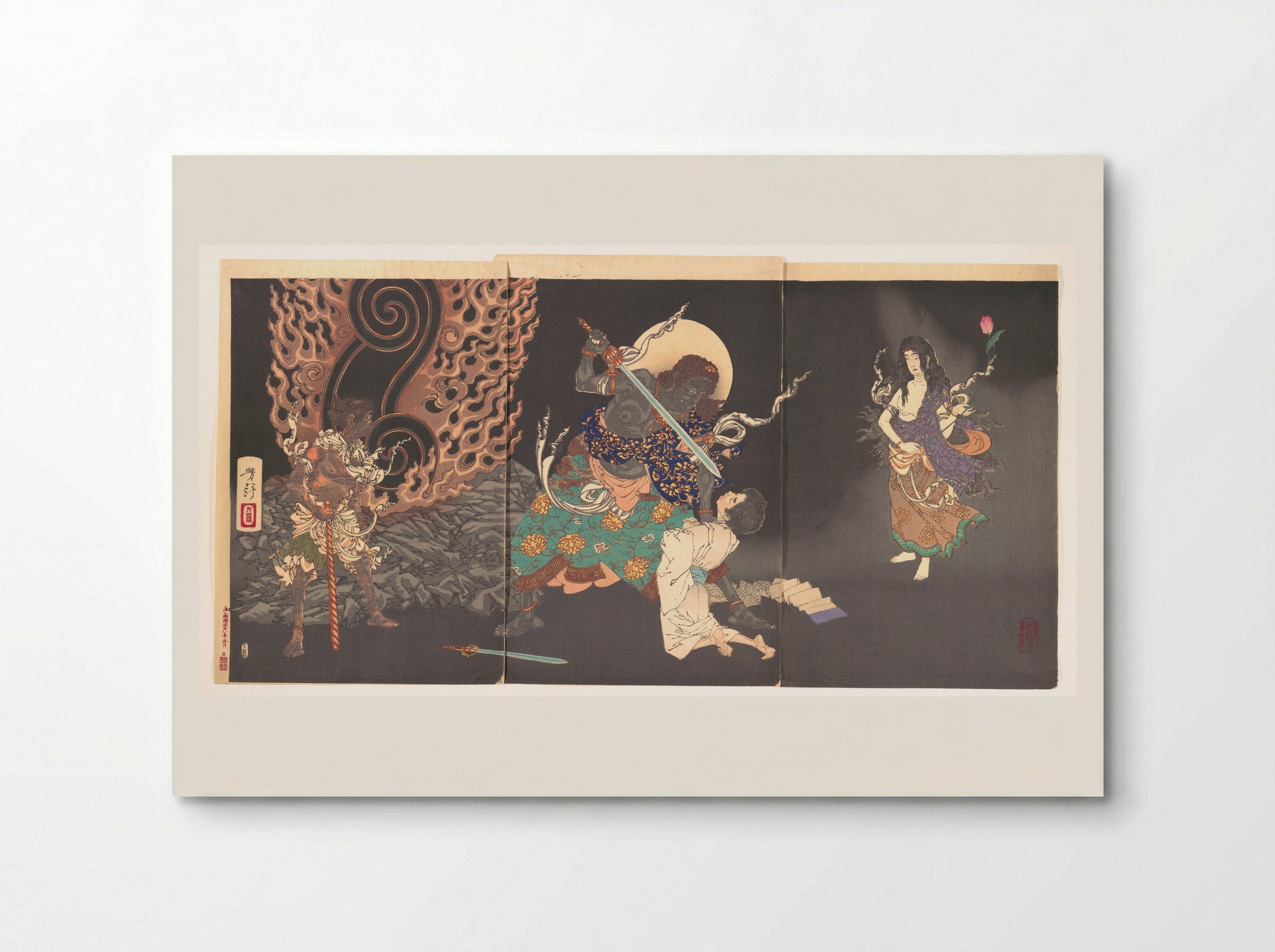 Fudō Myōō Threatening a Novice - Tsukioka Yoshitoshi - Poster