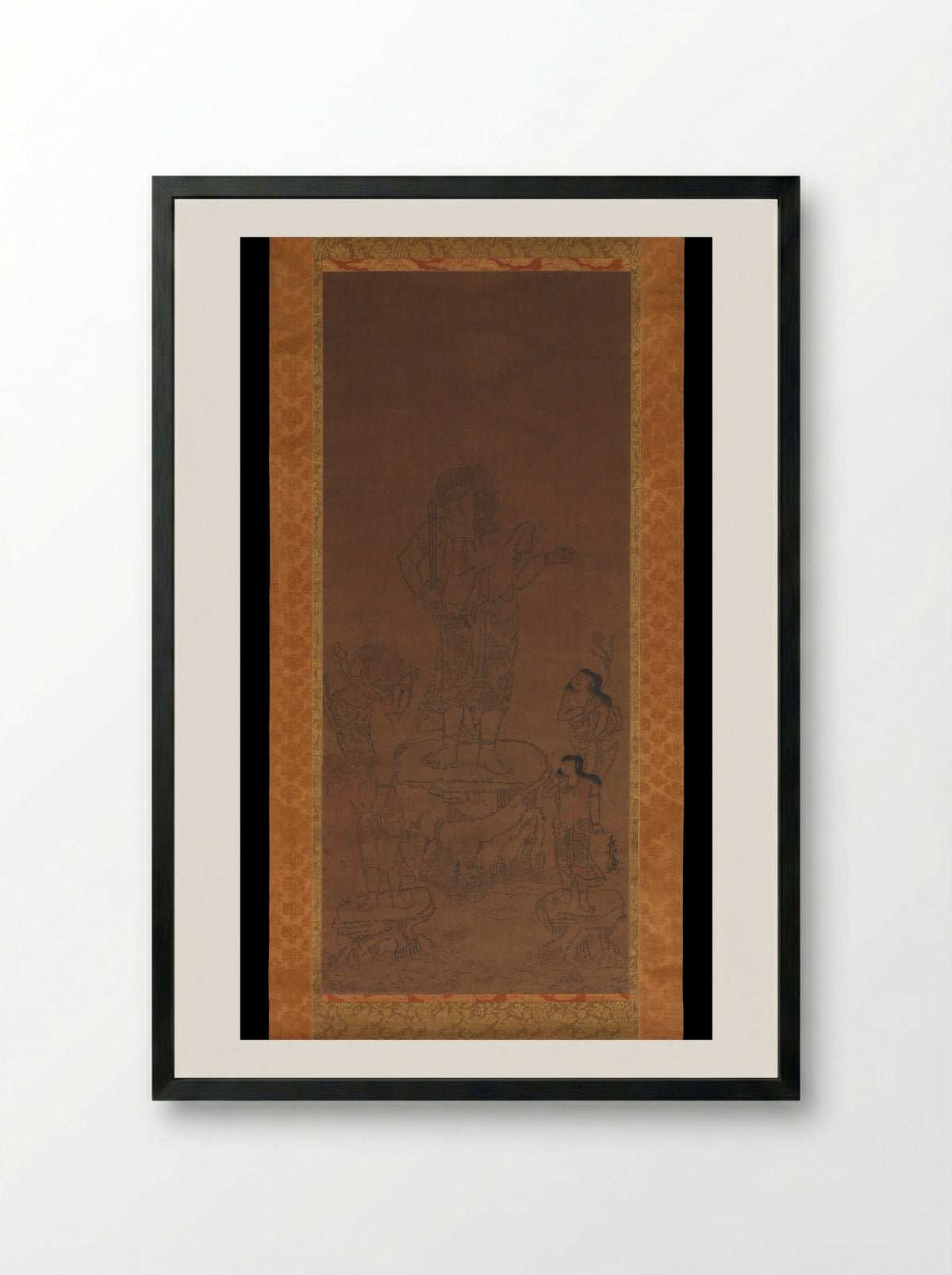Fudō Myōō with Four Attendants, Outlined in Seed Syllables - Chikai - Framed Print Black