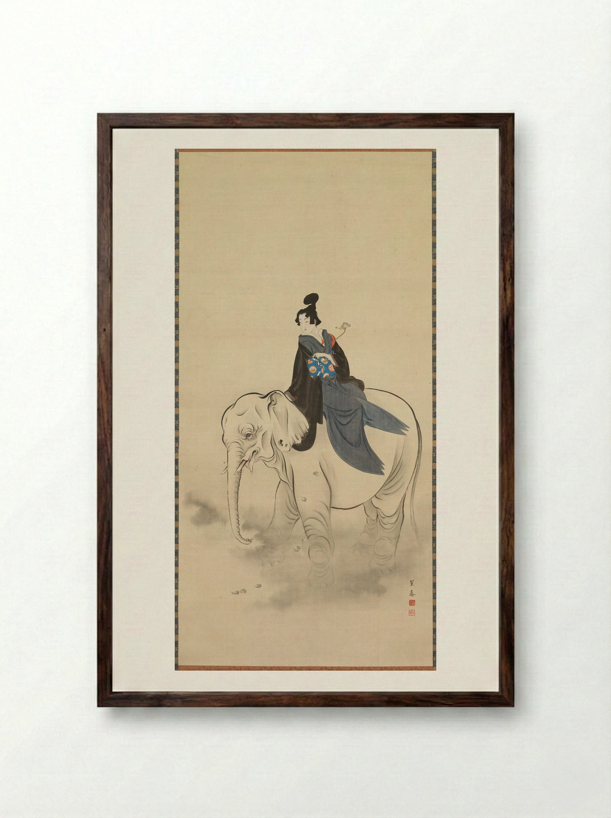 Fugen Bosatsu on an Elephant - Kitao Masayoshi - Framed Print Dark Wood