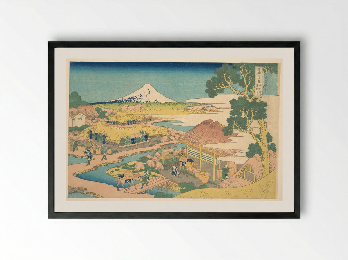 Fuji from the Katakura Tea Fields in Suruga - Katsushika Hokusai - Framed Print Black