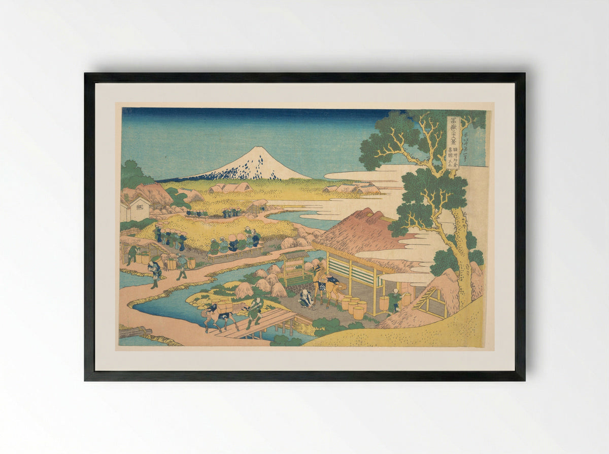 Fuji from the Katakura Tea Fields in Suruga - Katsushika Hokusai - Framed Print Black