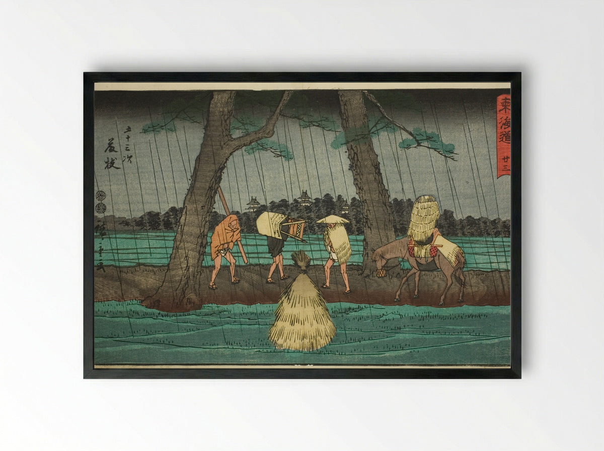 Fujieda: Station 23 (Reisho Tokaido) - Utagawa Hiroshige - Framed Print Black