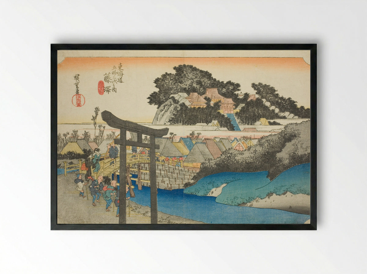 Fujisawa: Yugyo Temple - Utagawa Hiroshige - Framed Print Black
