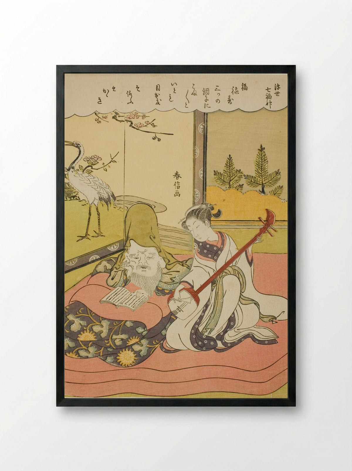 Fukurokuju, from the series The Seven Gods of Good Luck in the Floating World - Suzuki Harunobu - Framed Print Black