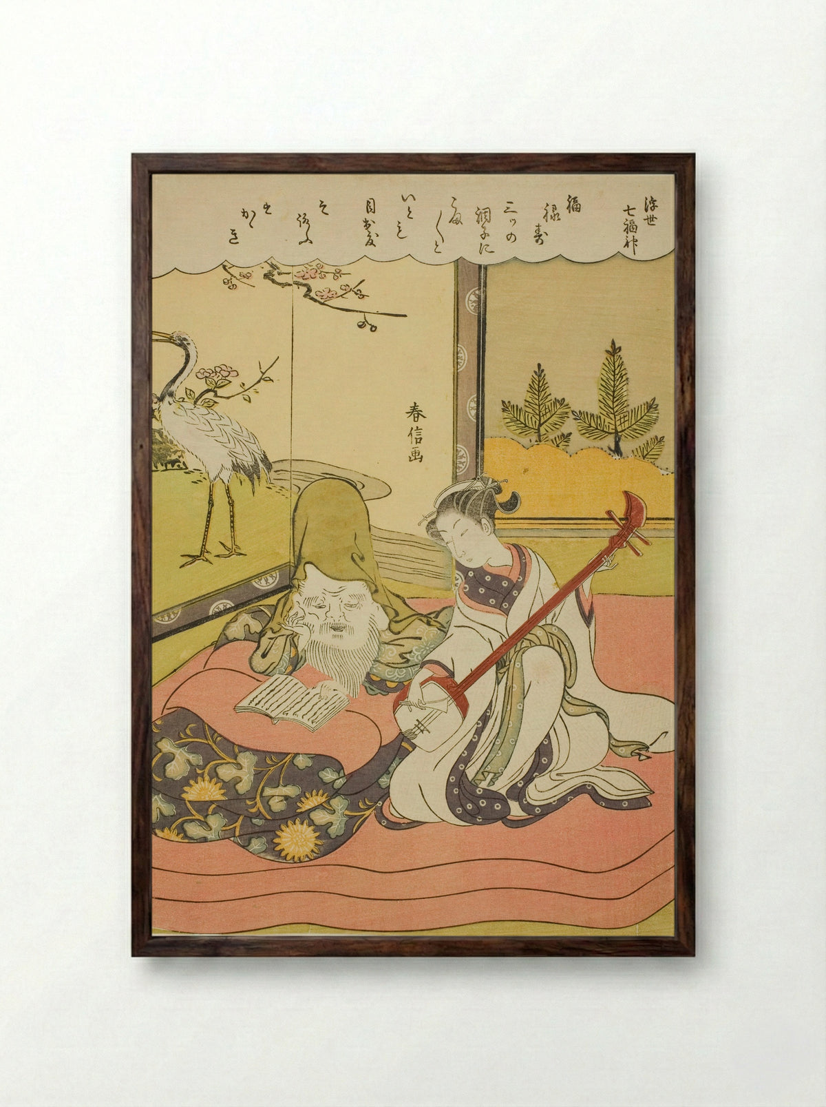 Fukurokuju, from the series The Seven Gods of Good Luck in the Floating World - Suzuki Harunobu - Framed Print Dark Wood