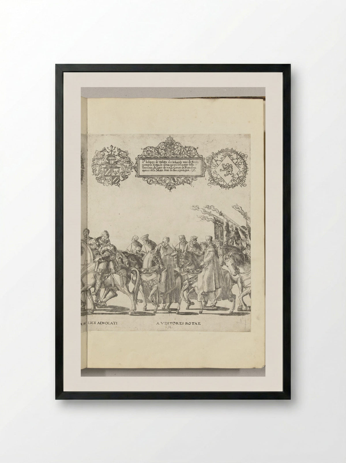 Functionarissen van het pauselijk hof te paard, plaat M - Nicolaas Hogenberg - Framed Print Black
