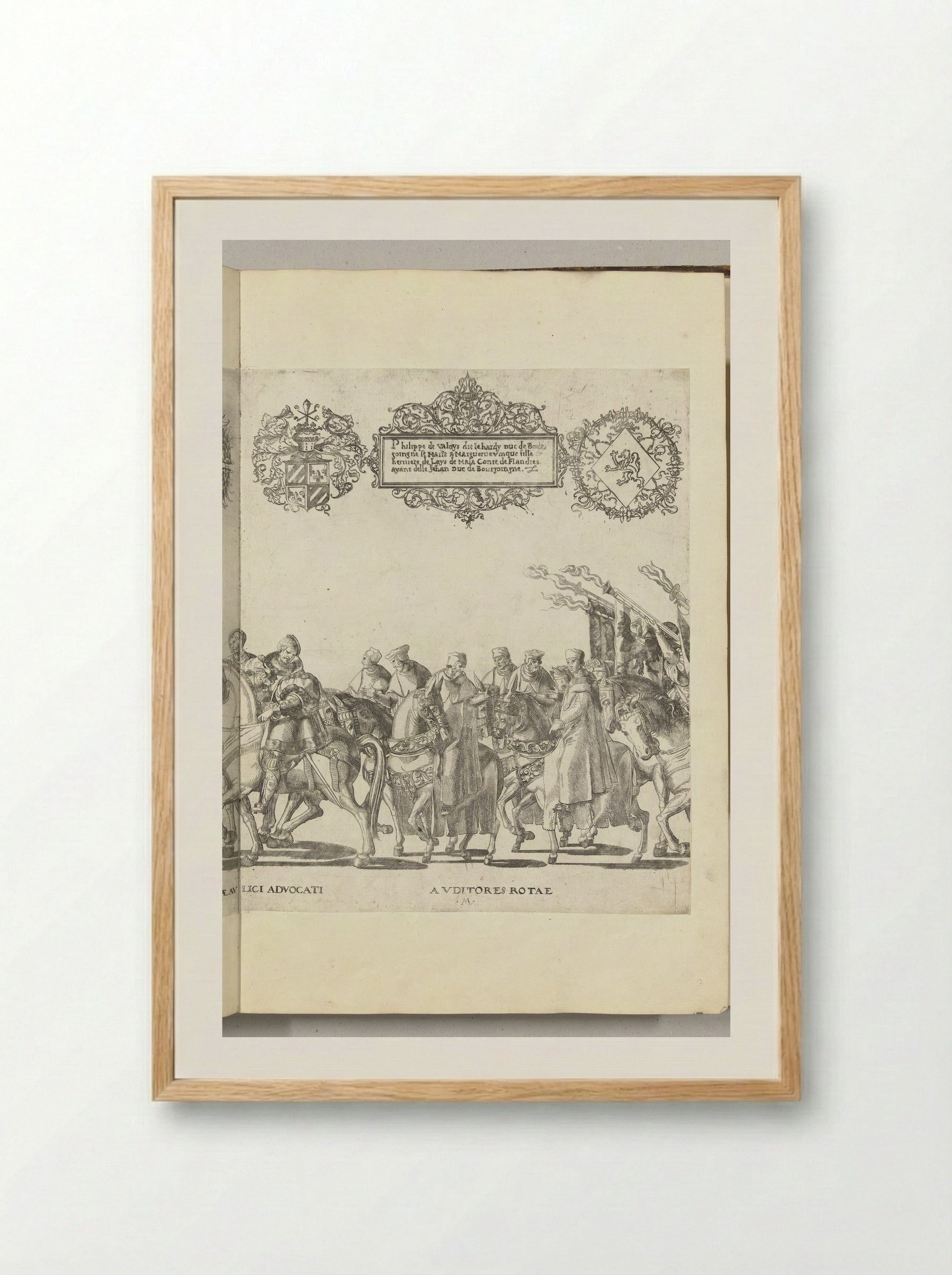 Functionarissen van het pauselijk hof te paard, plaat M - Nicolaas Hogenberg - Framed Print Wood