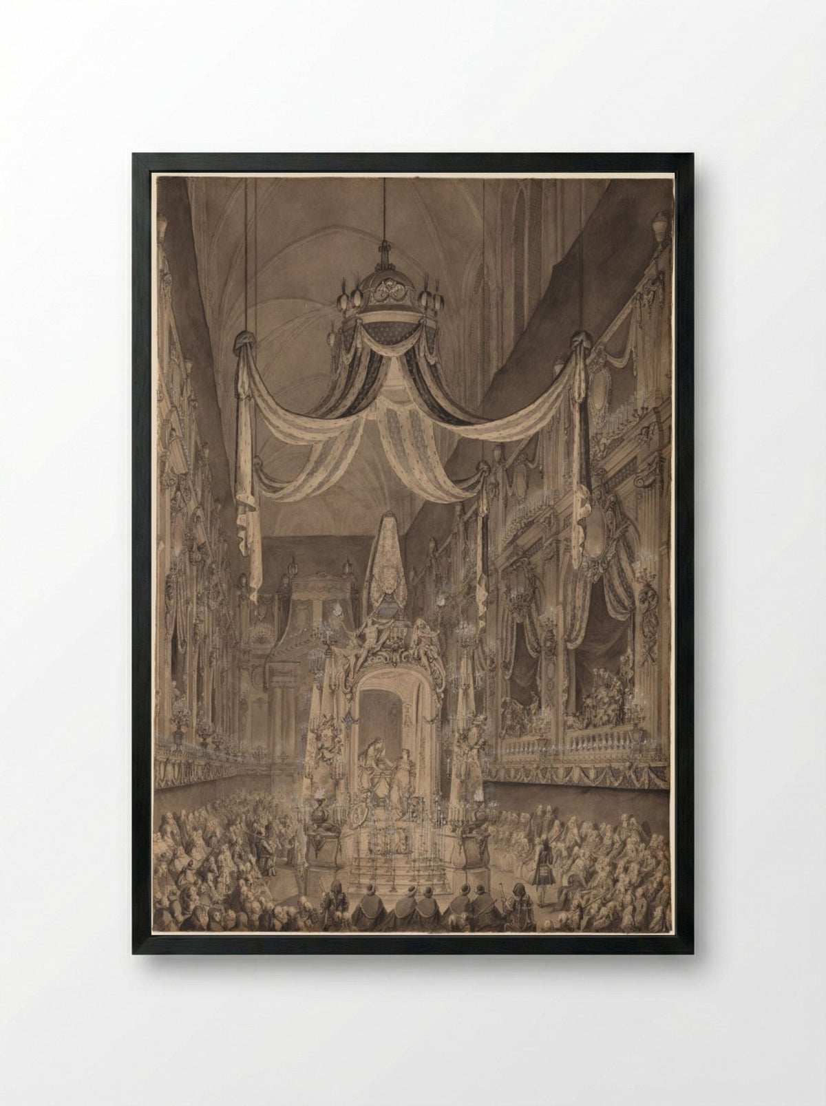 Funeral for Marie-Thérèse of Spain - Charles-Nicolas Cochin - Framed Print Black