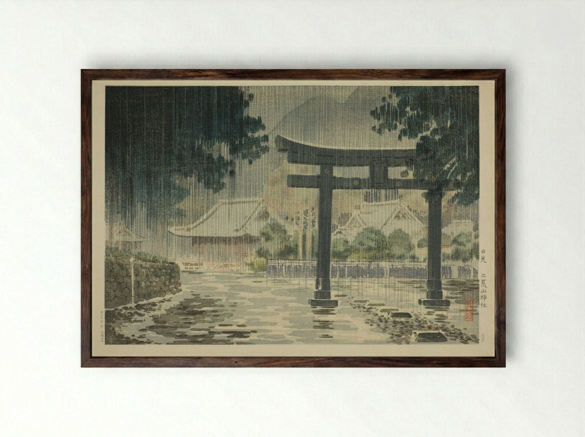 Futarasan Shrine at Nikko - Tsuchiya Koitsu - Framed Print Dark Wood