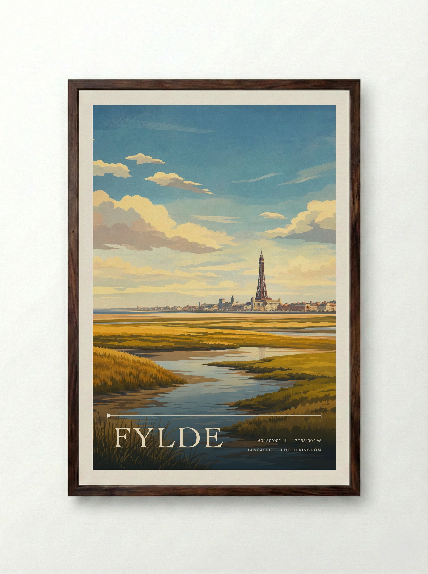 Fylde Lancashire United Kingdom Travel Poster - Framed Print Dark Wood