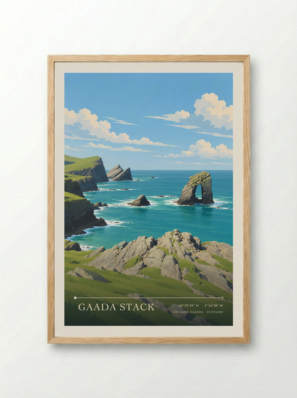 Gaada Stack, Shetland Islands | Travel Poster - Framed Print Wood
