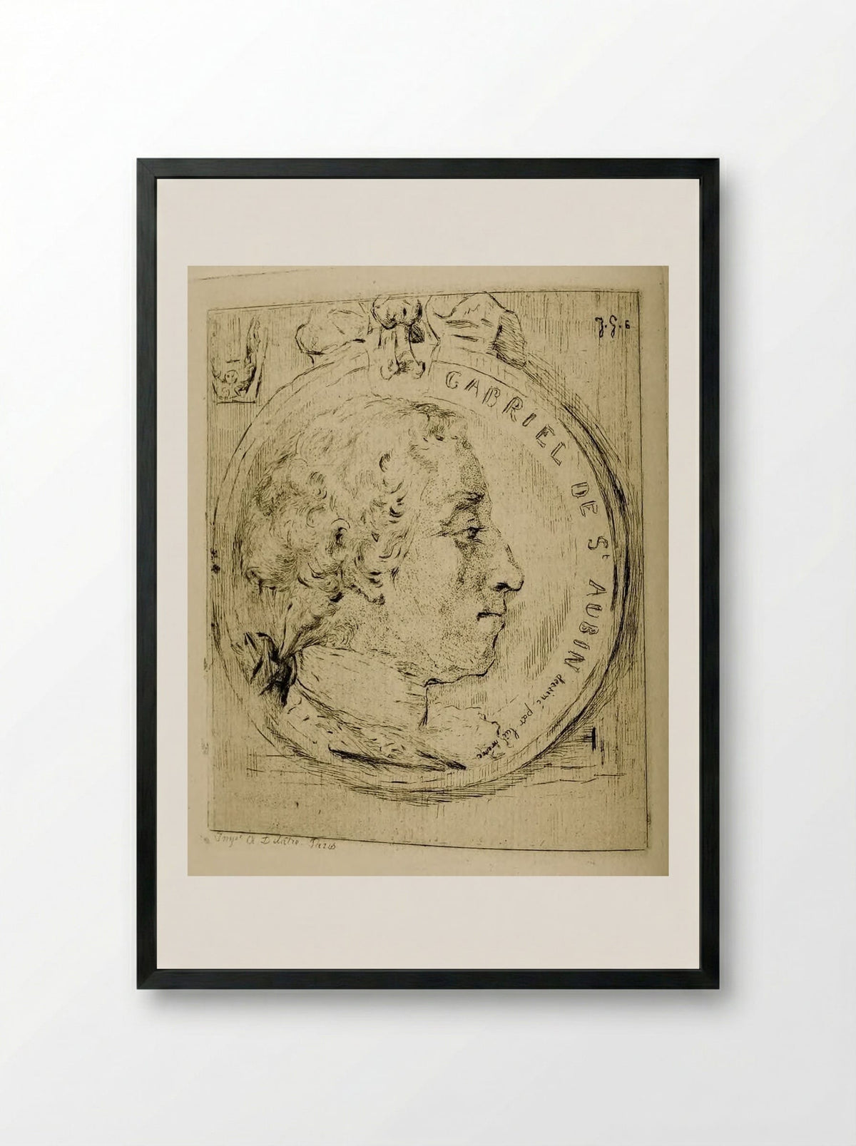 Gabriel de Saint-Aubin, in a Medallion - Jules de Goncourt - Framed Print Black
