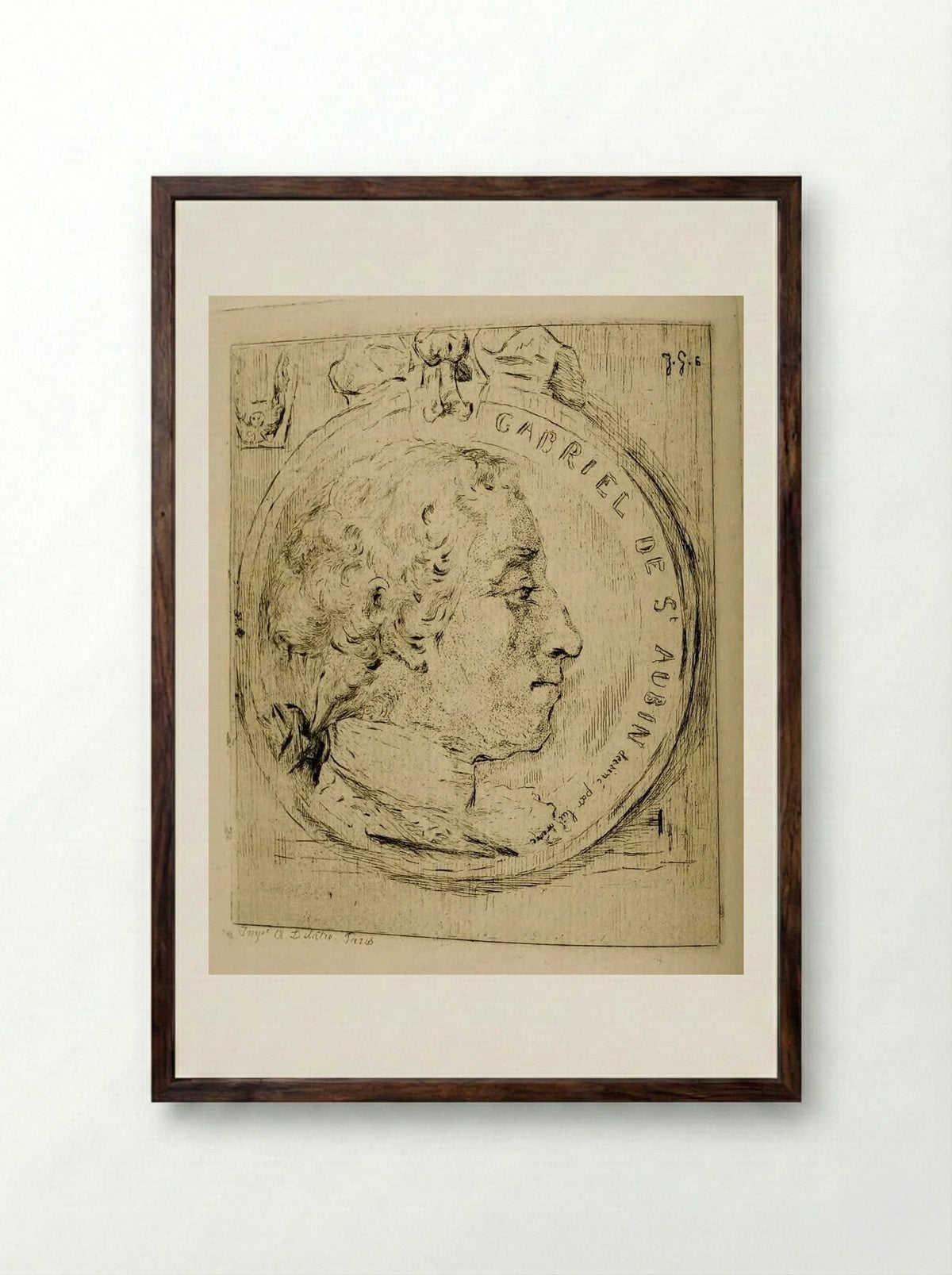 Gabriel de Saint-Aubin, in a Medallion - Jules de Goncourt - Framed Print Dark Wood