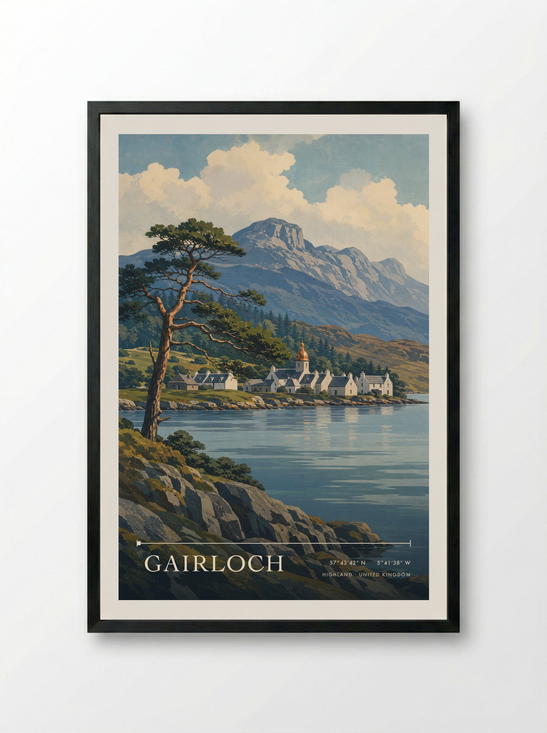 Gairloch Highland United Kingdom Travel Poster - Framed Print Black