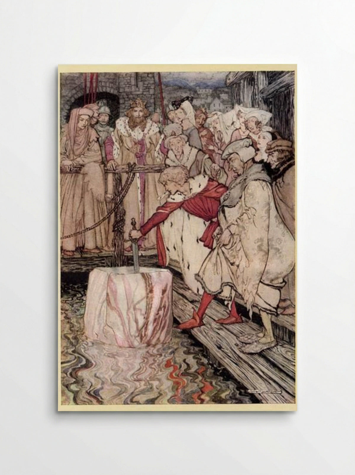 Galahad Draws the Sword from the Floating Stone - Arthur Rackham - Poster