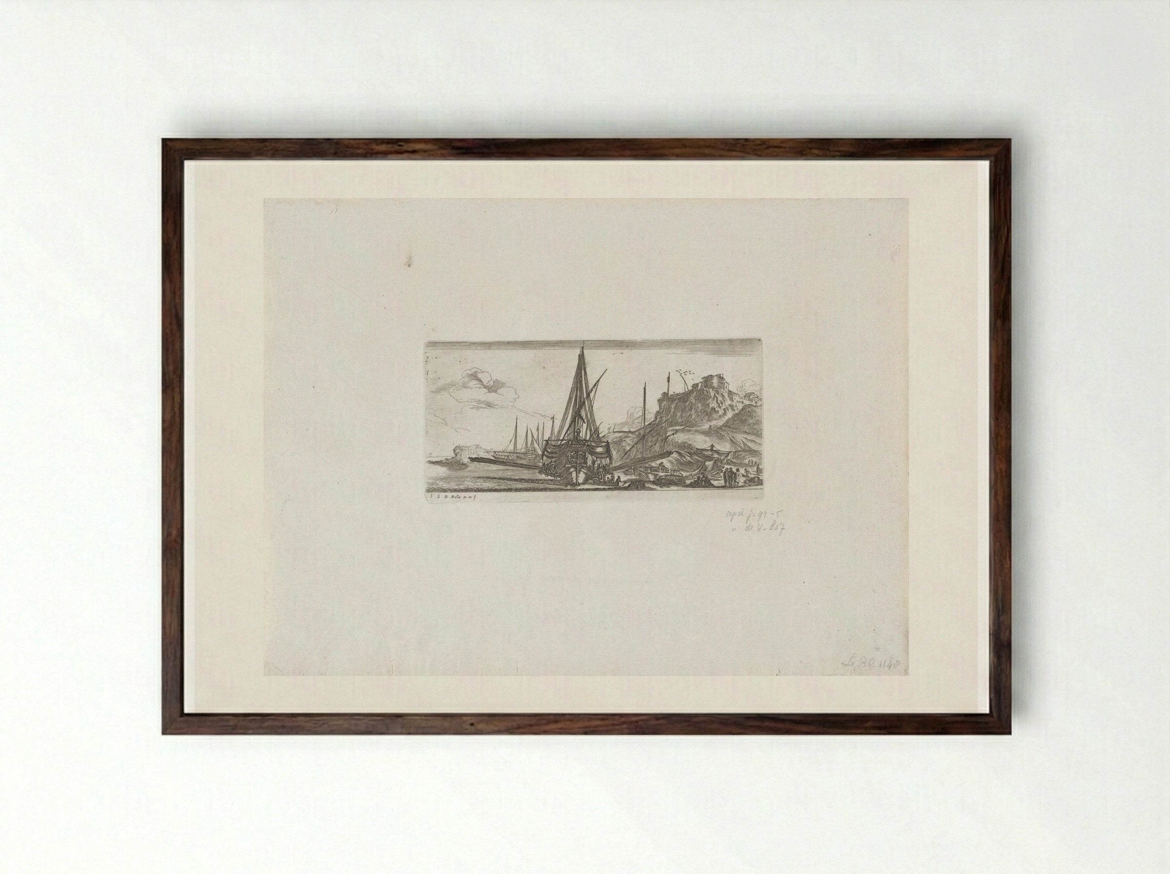 Galei in de haven - Stefano della Bella - Framed Print Dark Wood