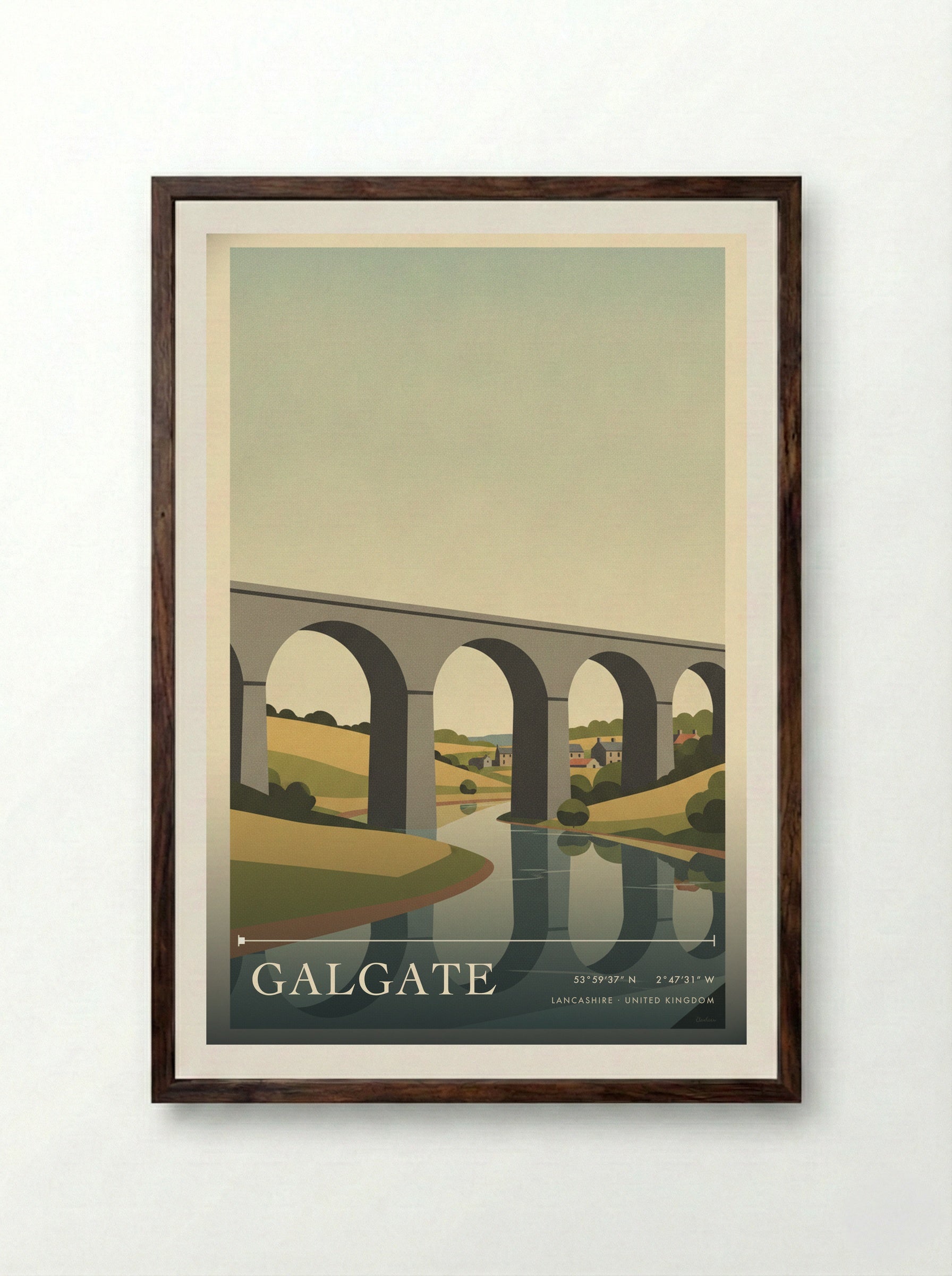 Galgate Lancashire United Kingdom Travel Poster - Framed Print Dark Wood