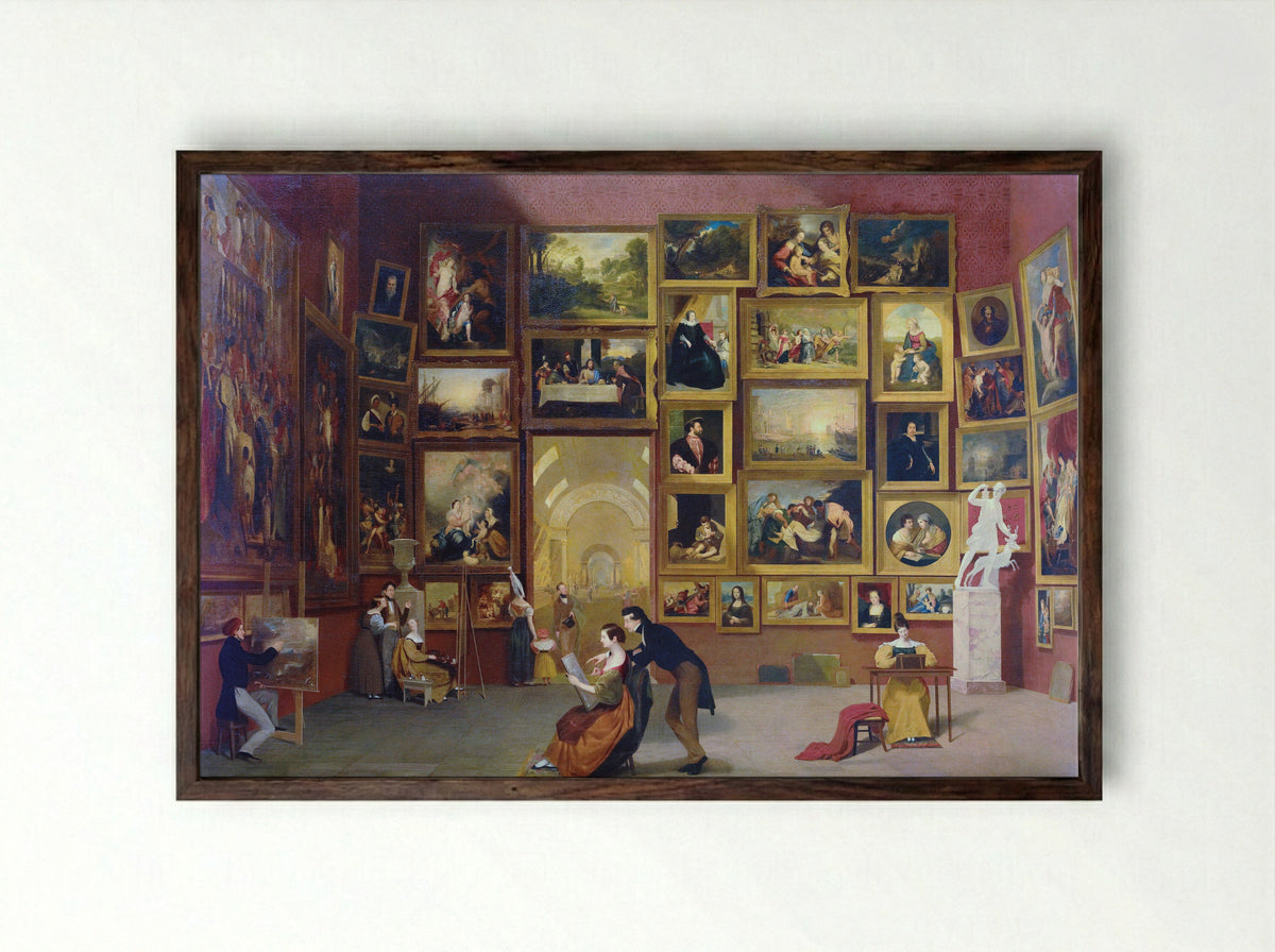Gallery of the Louvre - Samuel Finley Breese Morse - Framed Print Dark Wood