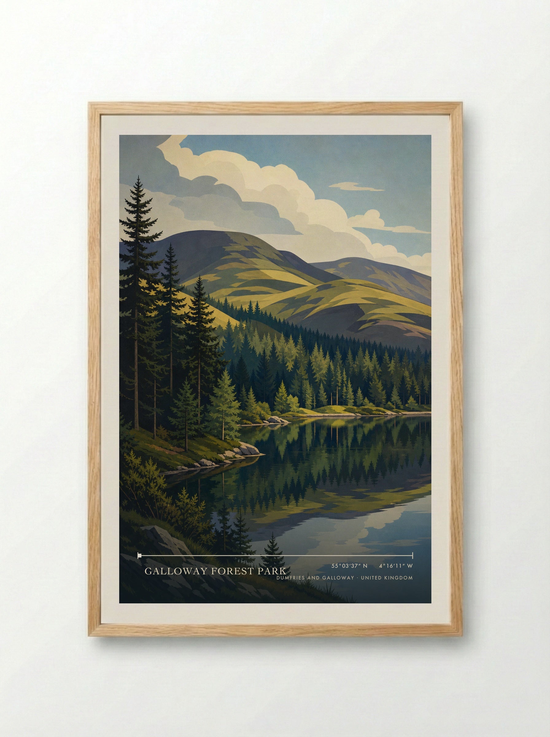 Galloway Forest Park Dumfries and Galloway United Kingdom Travel Poster - Framed Print Wood