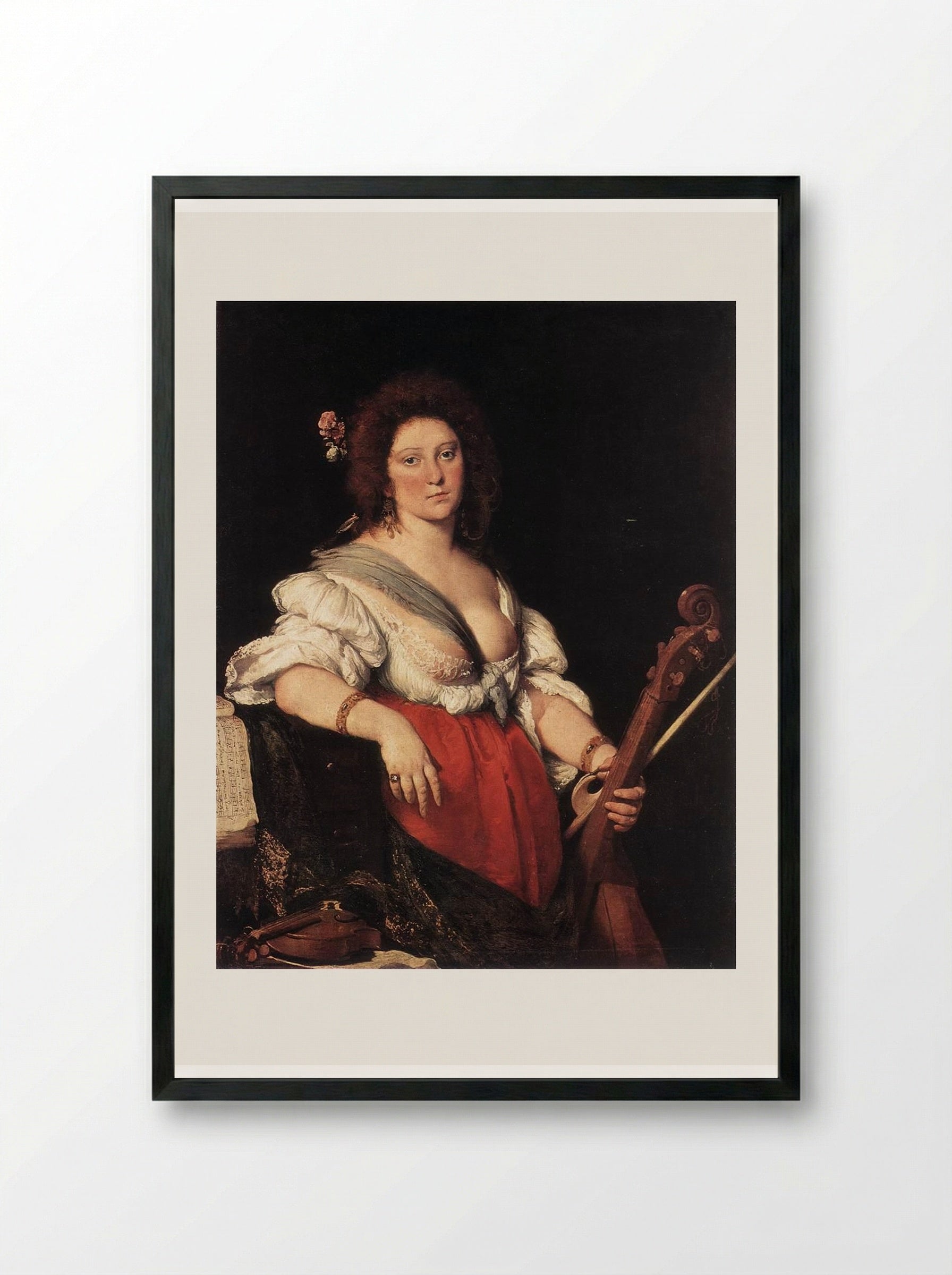 Gamba Player - Bernardo Strozzi - Framed Print Black