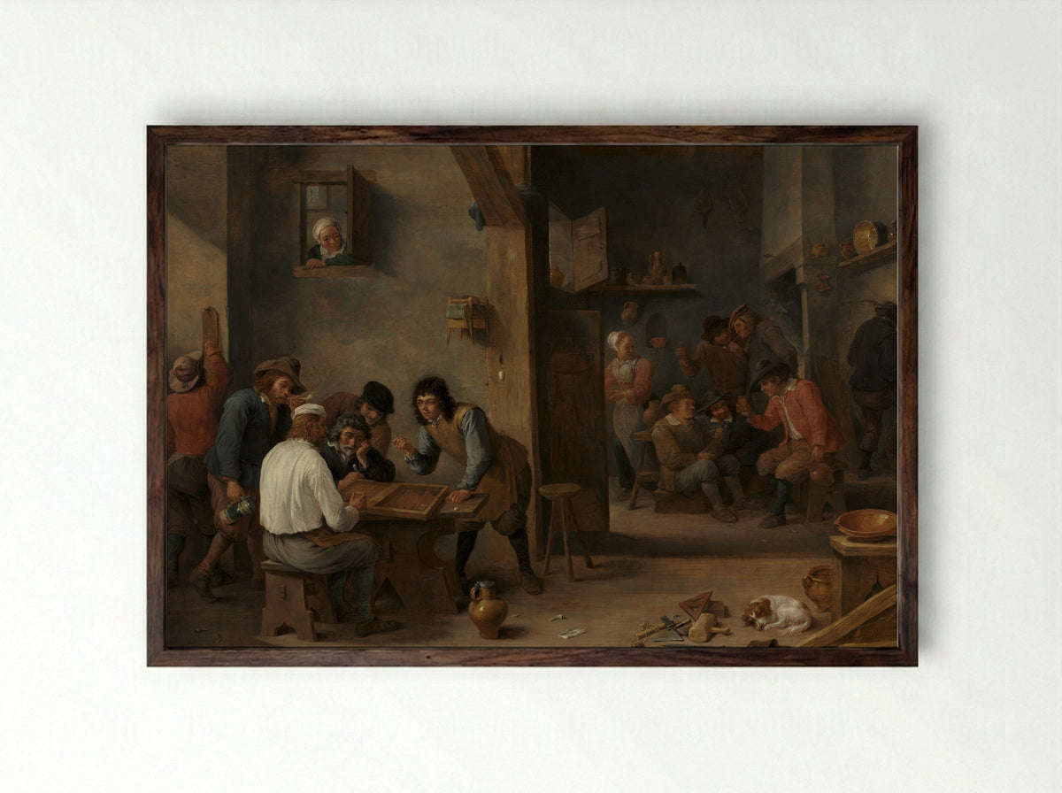 Game of Backgammon - David Teniers the Younger - Framed Print Dark Wood