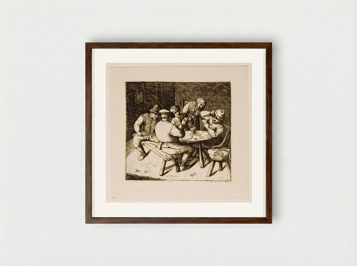 Game of Cards (second plate) - David Deuchar - Framed Print Dark Wood