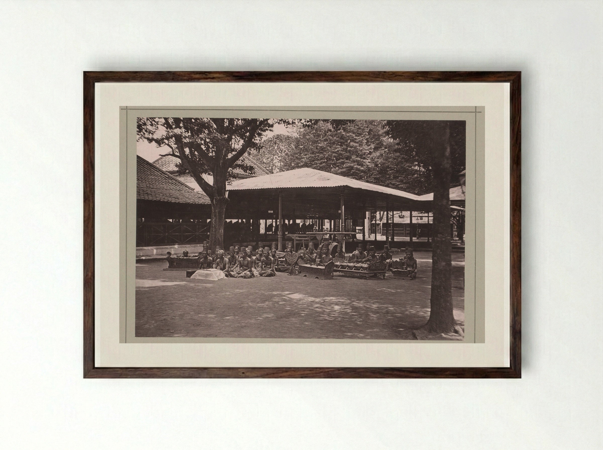 Gamelan Orchestra in the Kraton Ngayogyakarta Hadiningrat - Kassian Céphas - Framed Print Dark Wood