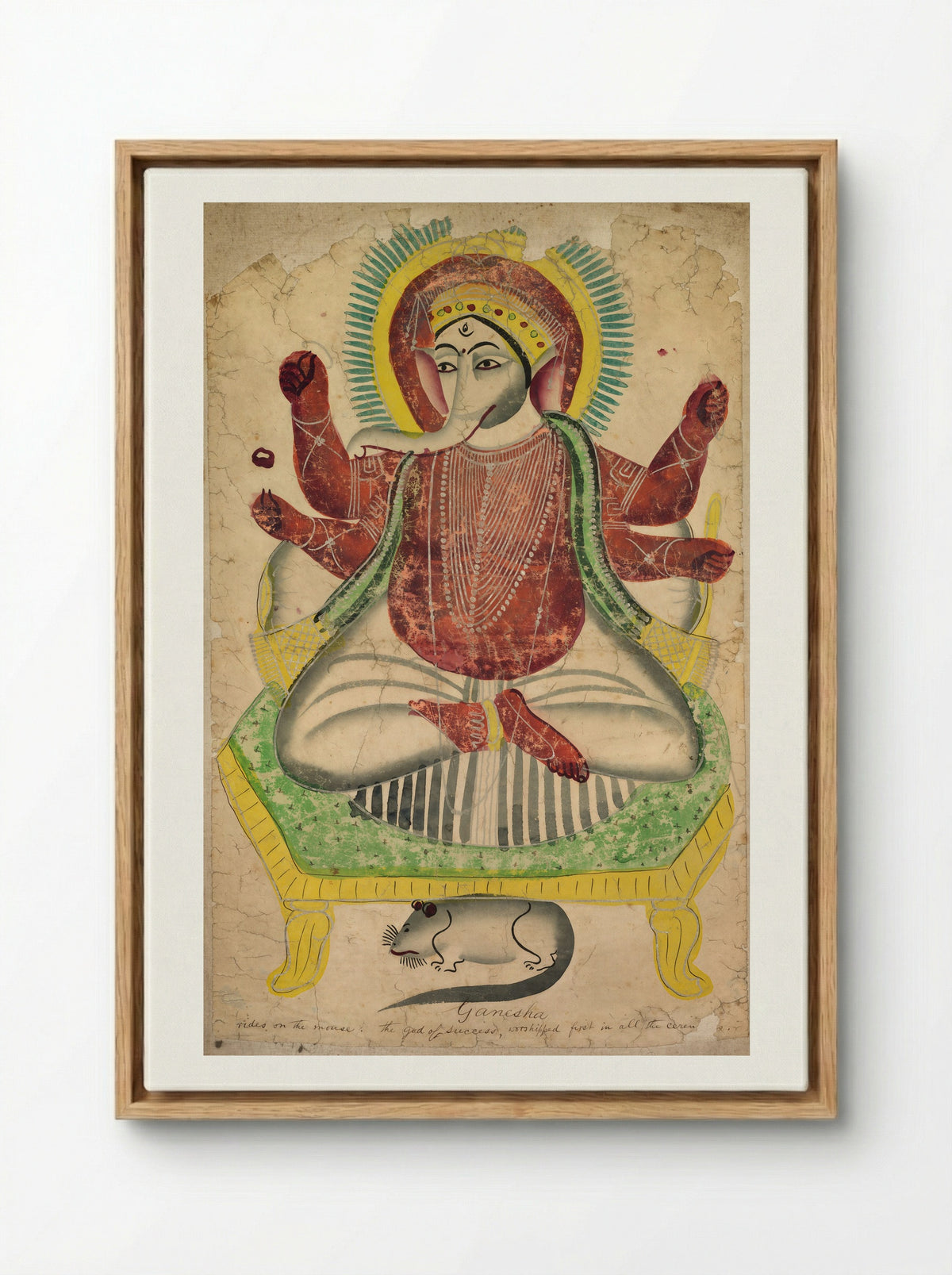 Ganesha - Kalighat School - Framed Canvas Wood