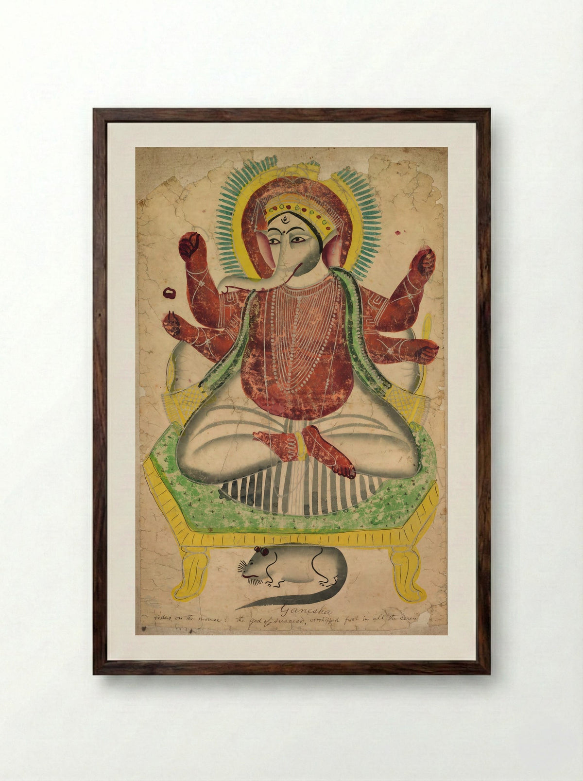 Ganesha - Kalighat School - Framed Print Dark Wood