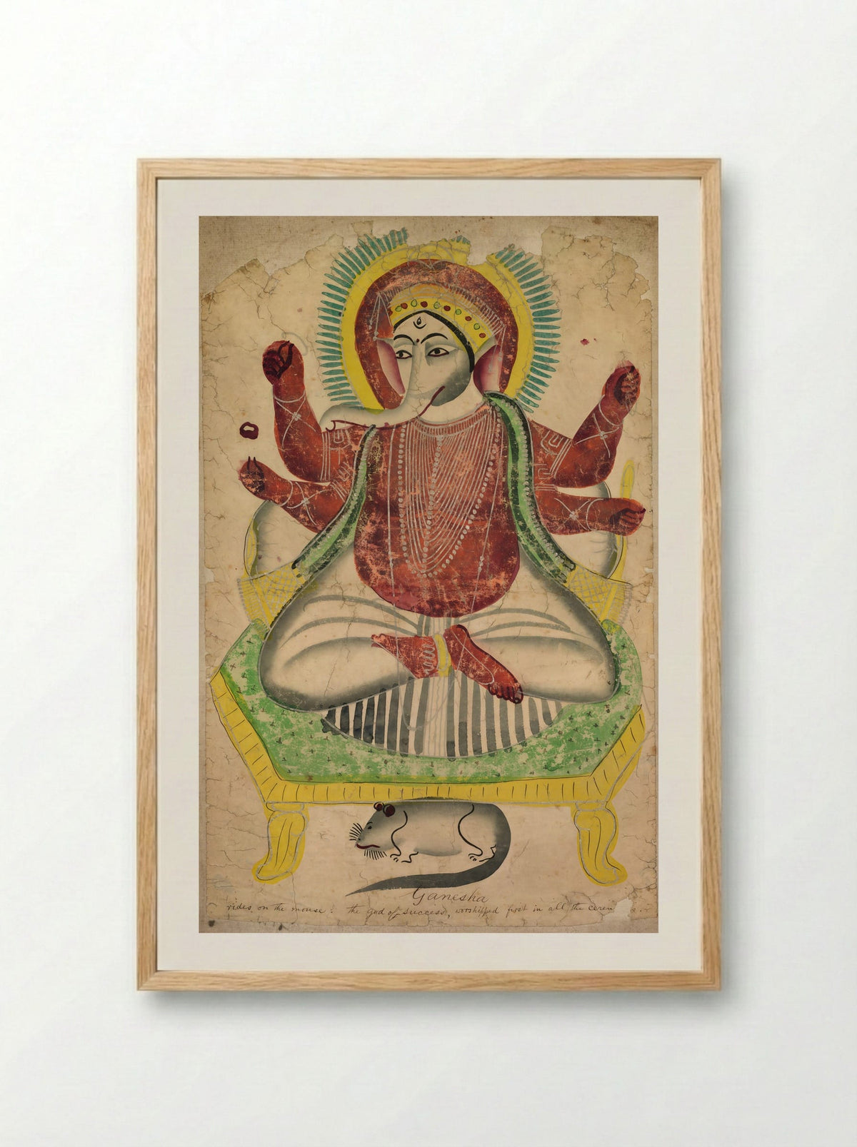 Ganesha - Kalighat School - Framed Print Wood