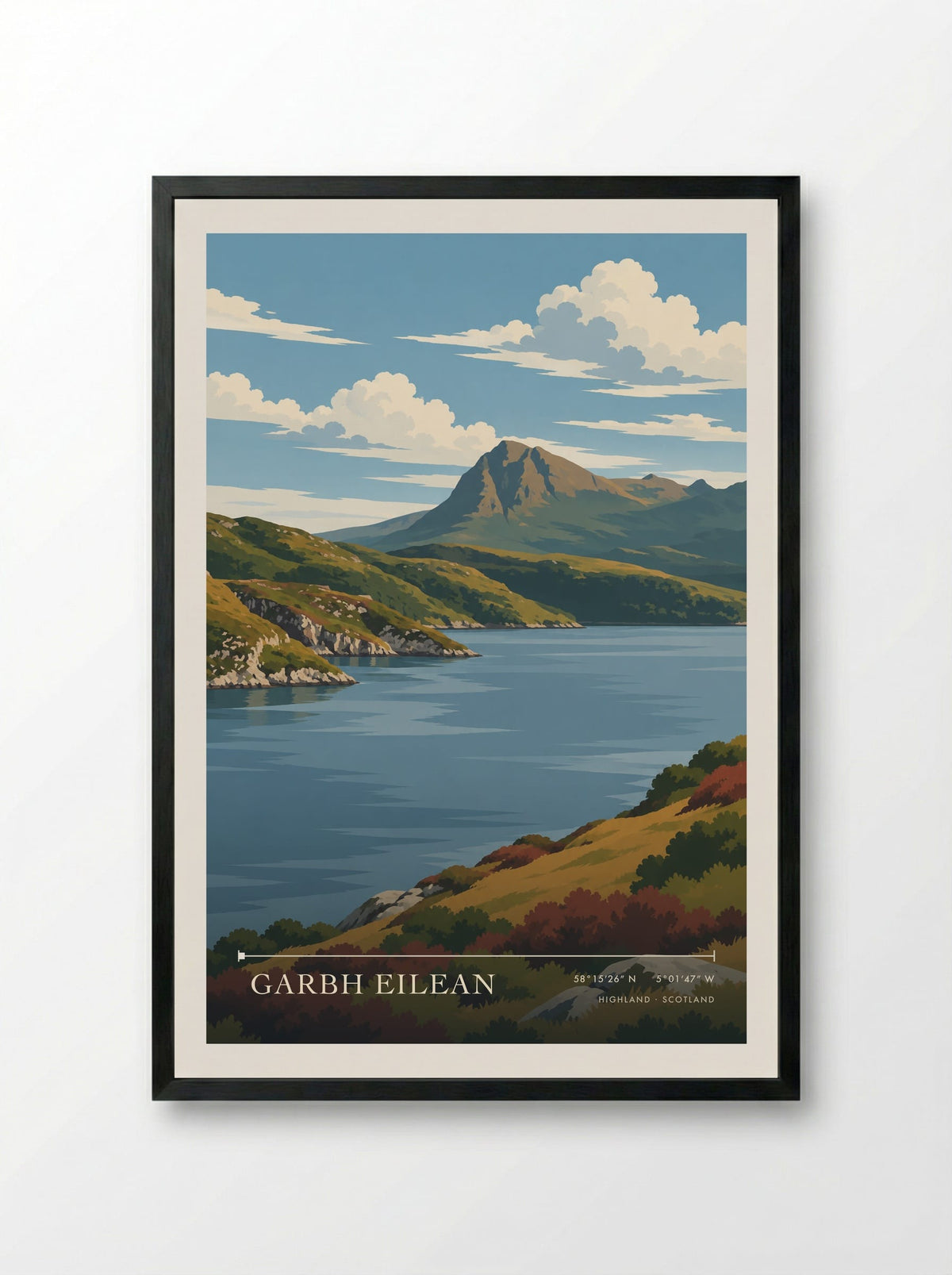Garbh Eilean, Highland | Travel Poster - Framed Print Black