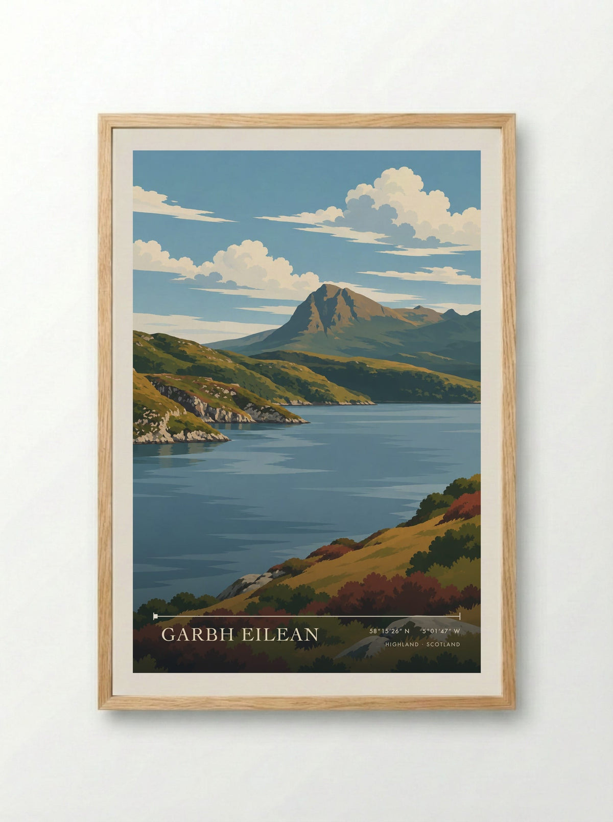 Garbh Eilean, Highland | Travel Poster - Framed Print Wood