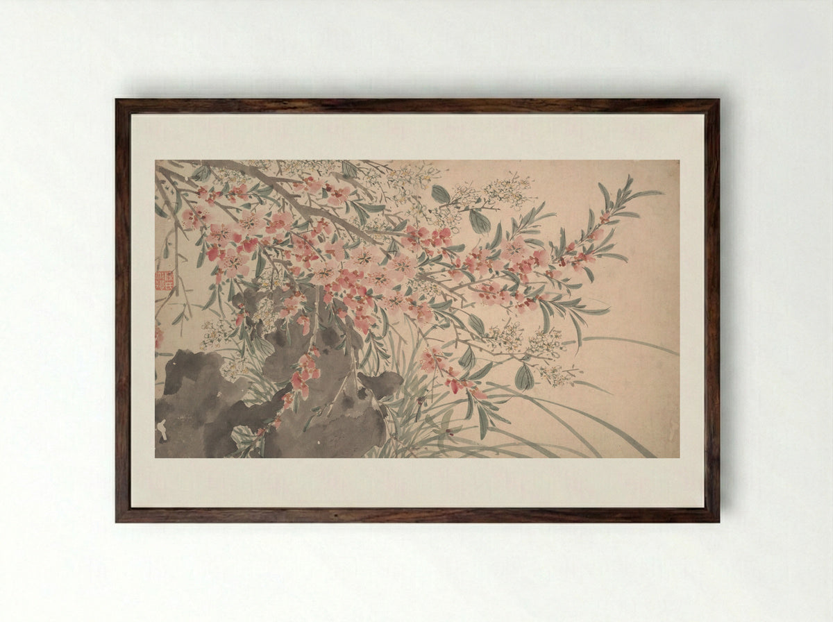 Garden Flowers - Chen Chun - Framed Print Dark Wood