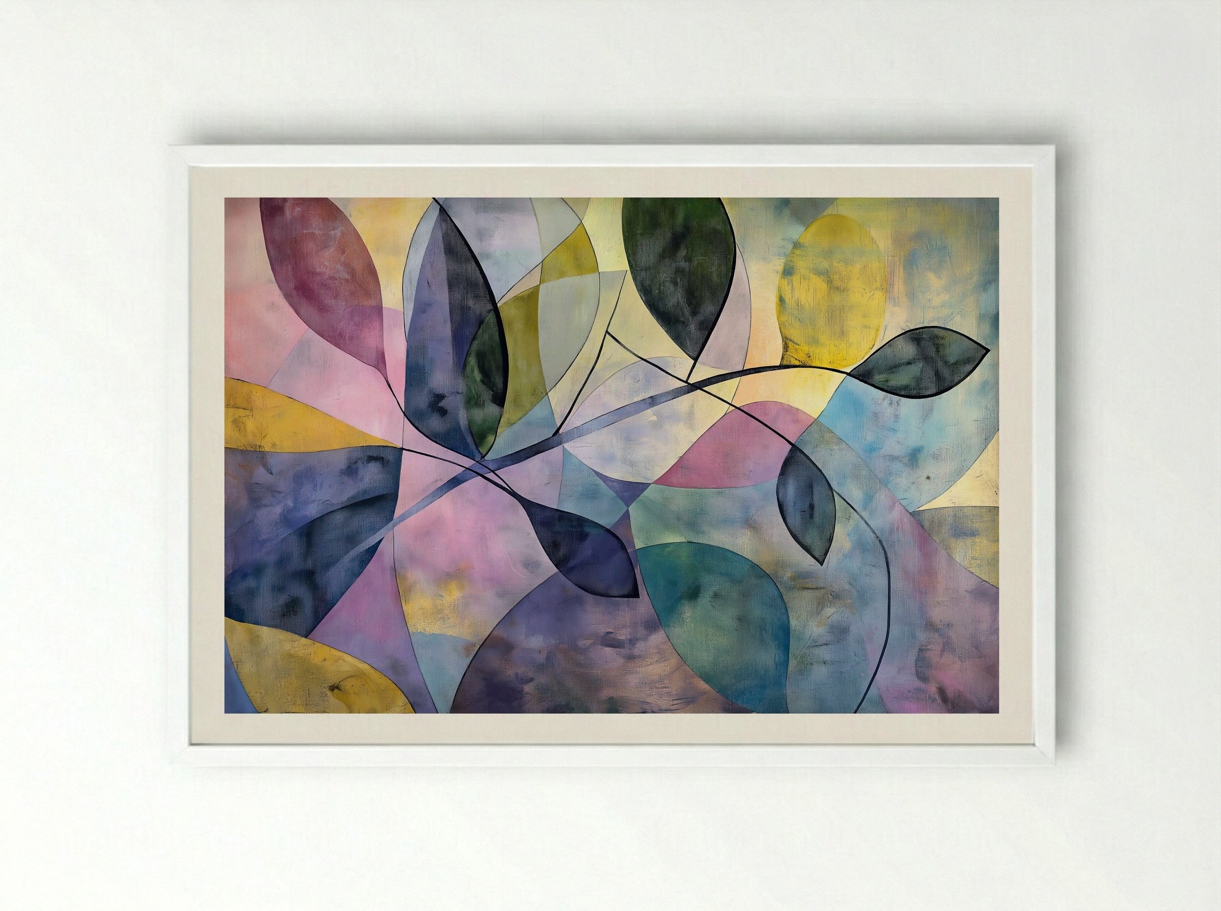 Garden Geometry – Abstract Botanical Forms in Pastel and Slate - Framed Print White