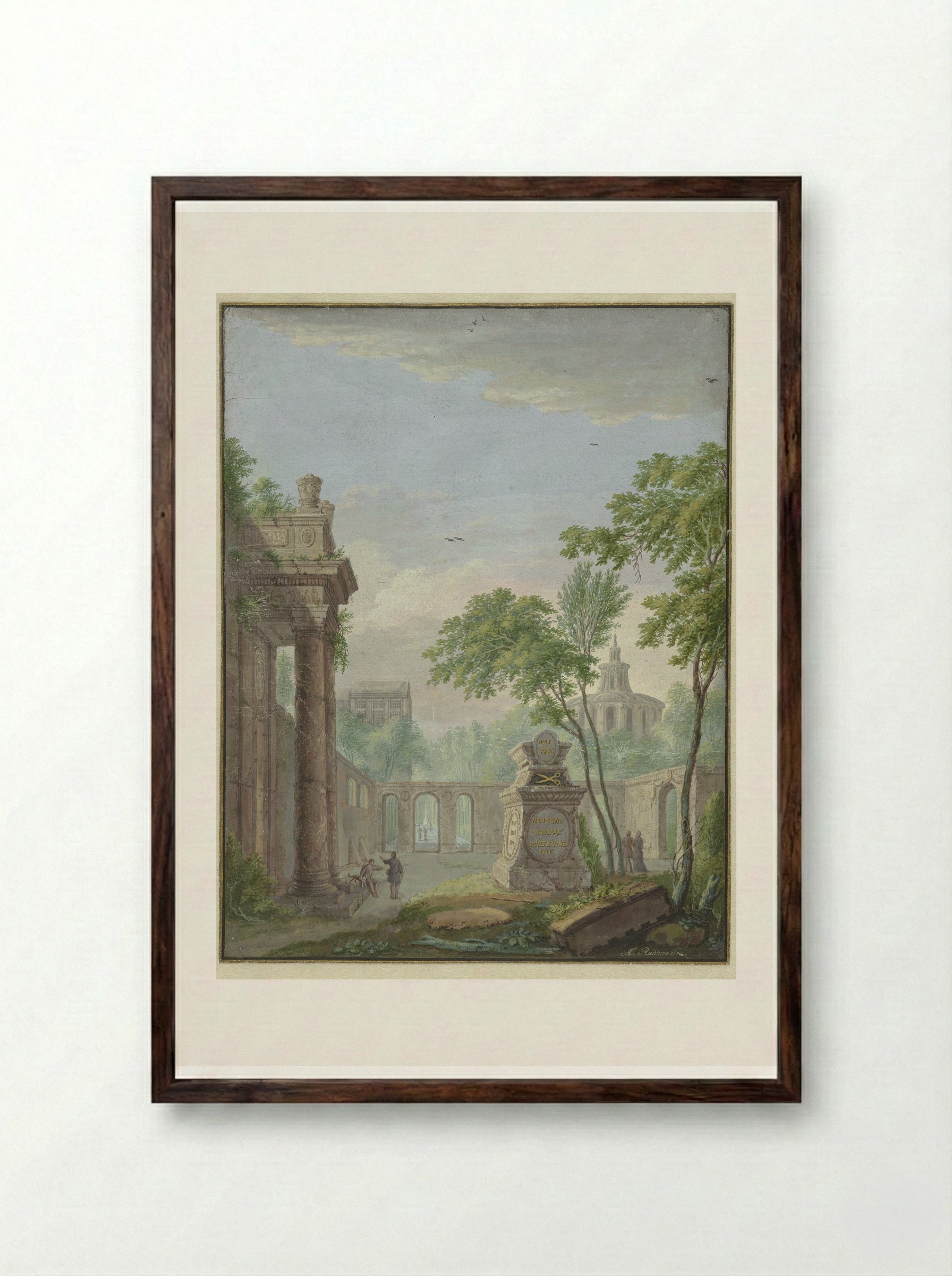 Garden with a Tomb in Memory of Johanna Koerten Blok - Abraham Rademaker - Framed Print Dark Wood