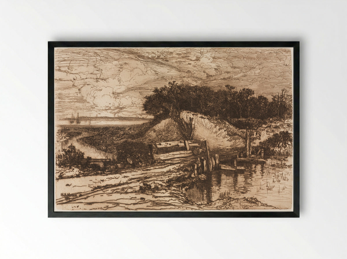Gardiner's Bay, Long Island, seen from Fresh Pond - Mary Nimmo Moran - Framed Print Black