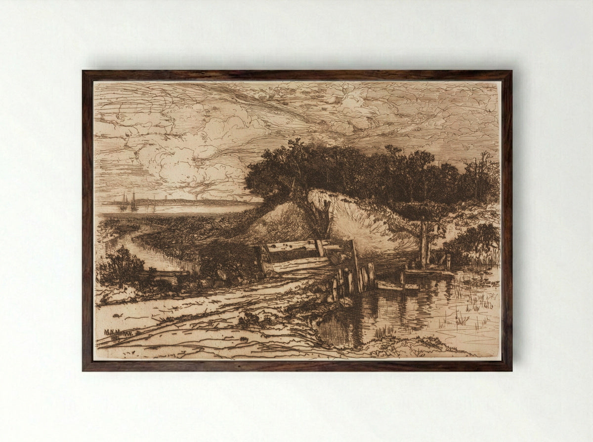 Gardiner's Bay, Long Island, seen from Fresh Pond - Mary Nimmo Moran - Framed Print Dark Wood