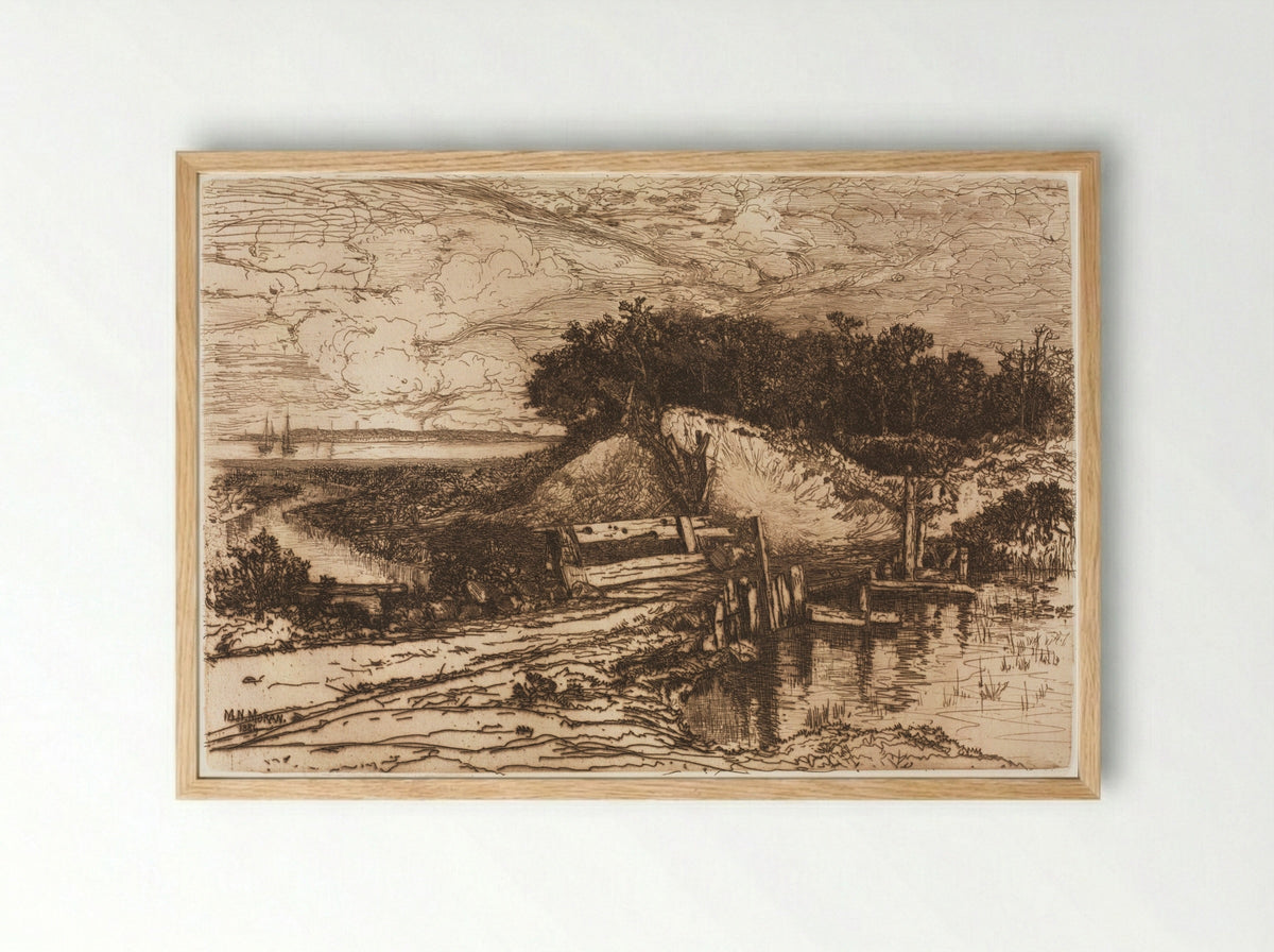 Gardiner's Bay, Long Island, seen from Fresh Pond - Mary Nimmo Moran - Framed Print Wood