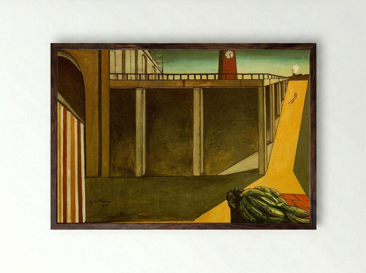 Gare Montparnasse (The Melancholy of Departure) - Giorgio de Chirico - Framed Print Dark Wood