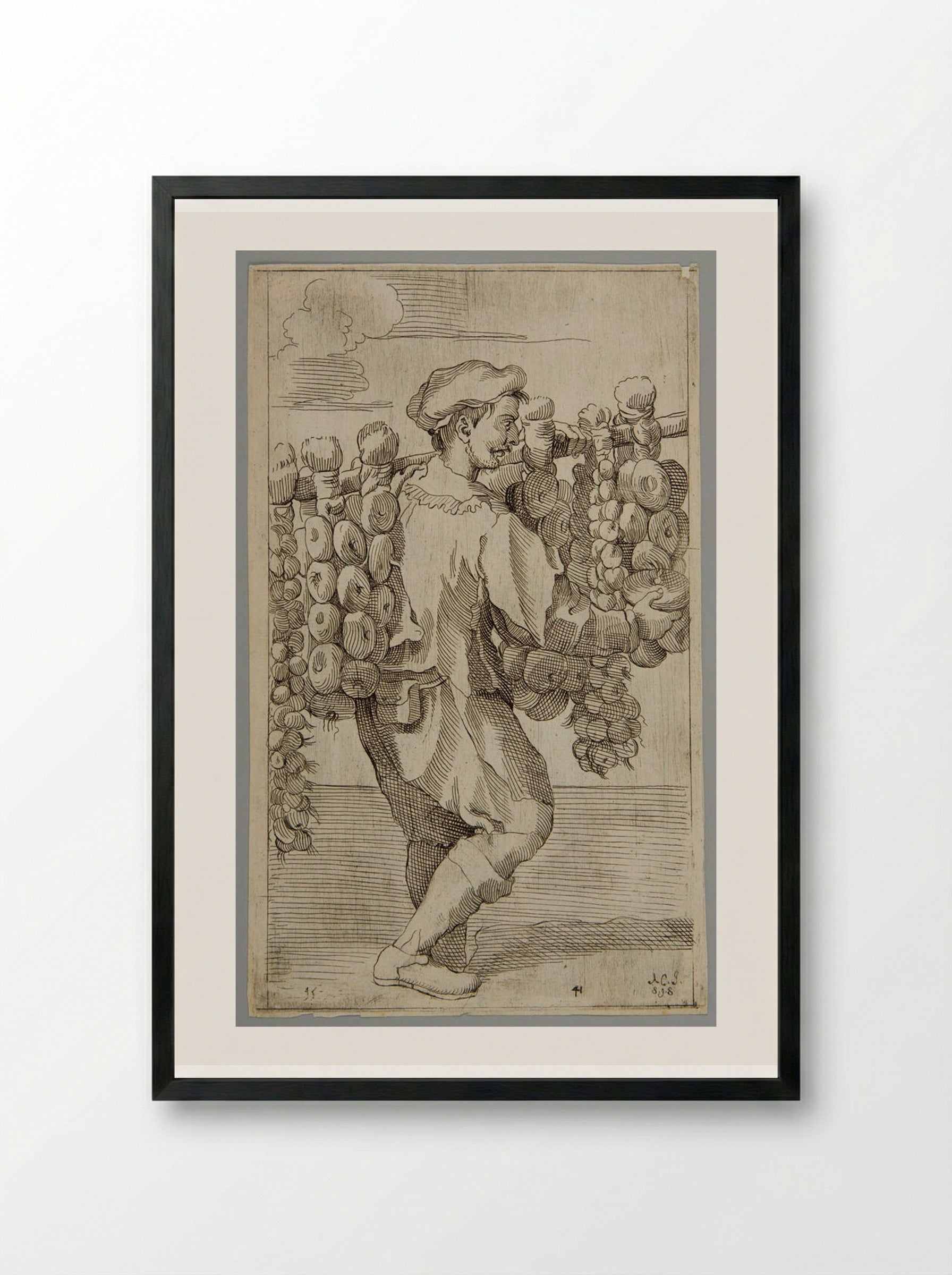 Garlic and onions for sale!, plate 41 - Simon Guillain - Framed Print Black