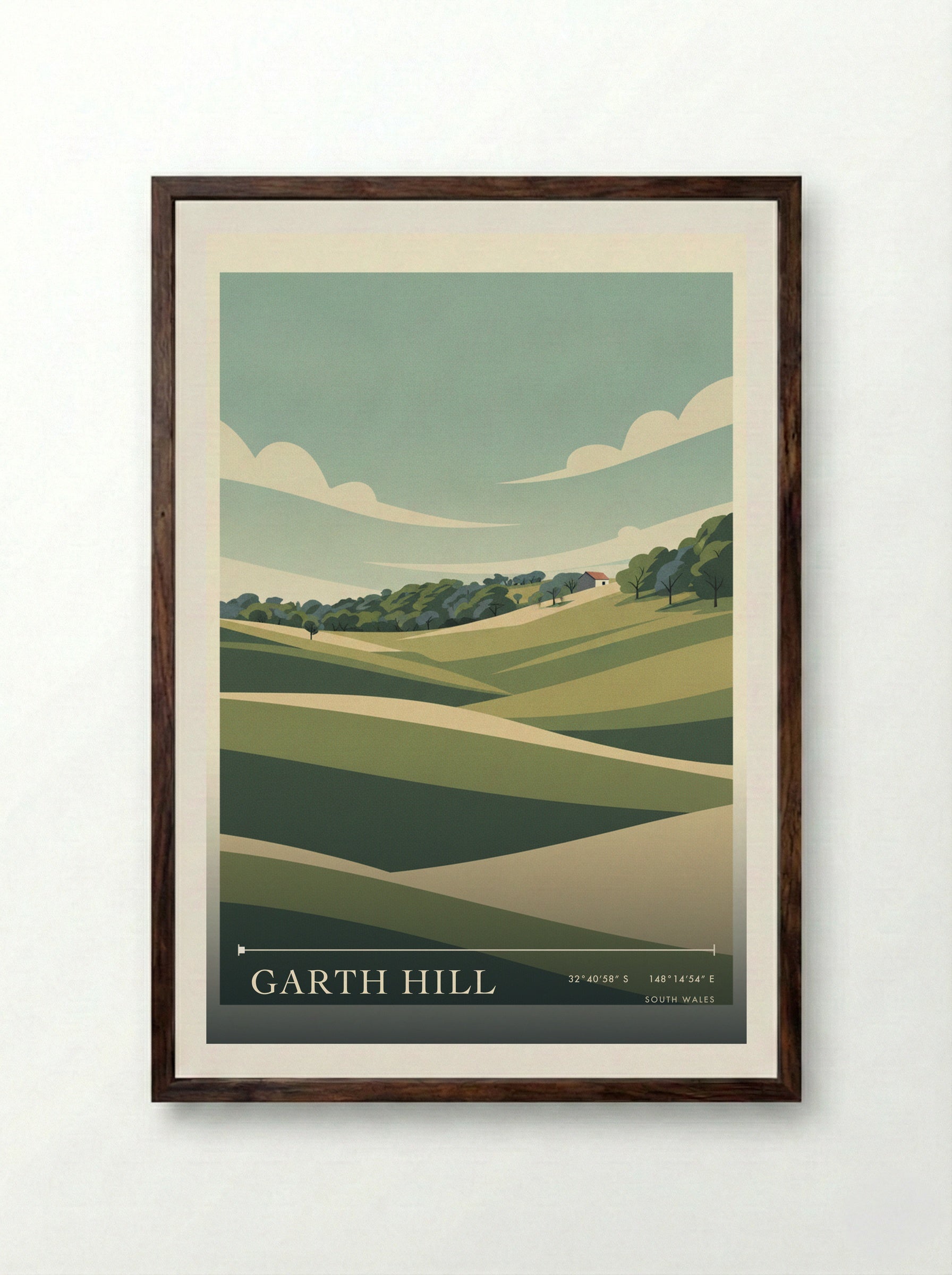 Garth Hill South Wales Wales Travel Poster - Framed Print Dark Wood