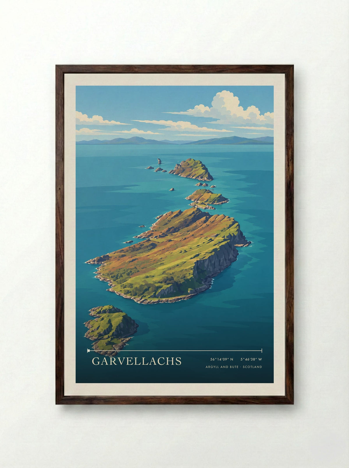 Garvellachs, Argyll and Bute | Travel Poster - Framed Print Dark Wood