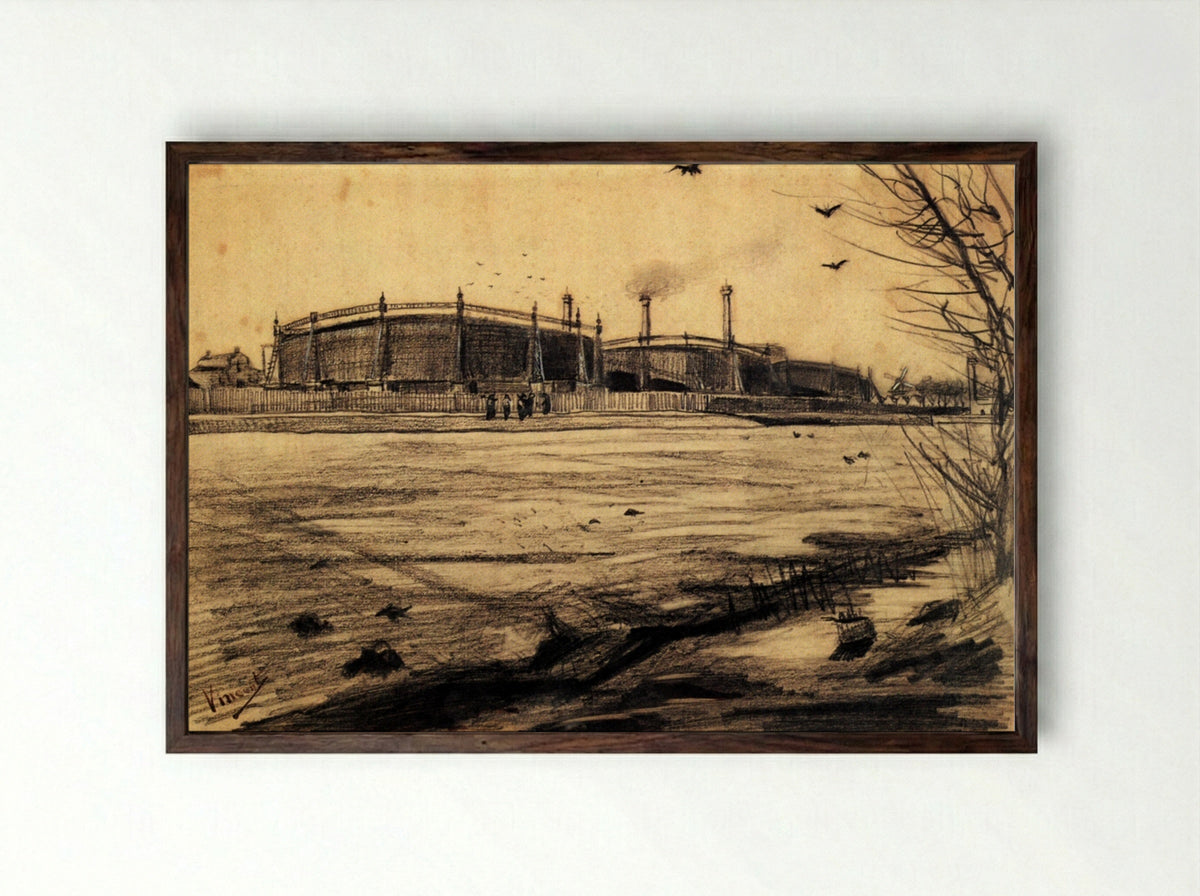 Gasworks - Vincent van Gogh - Framed Print Dark Wood