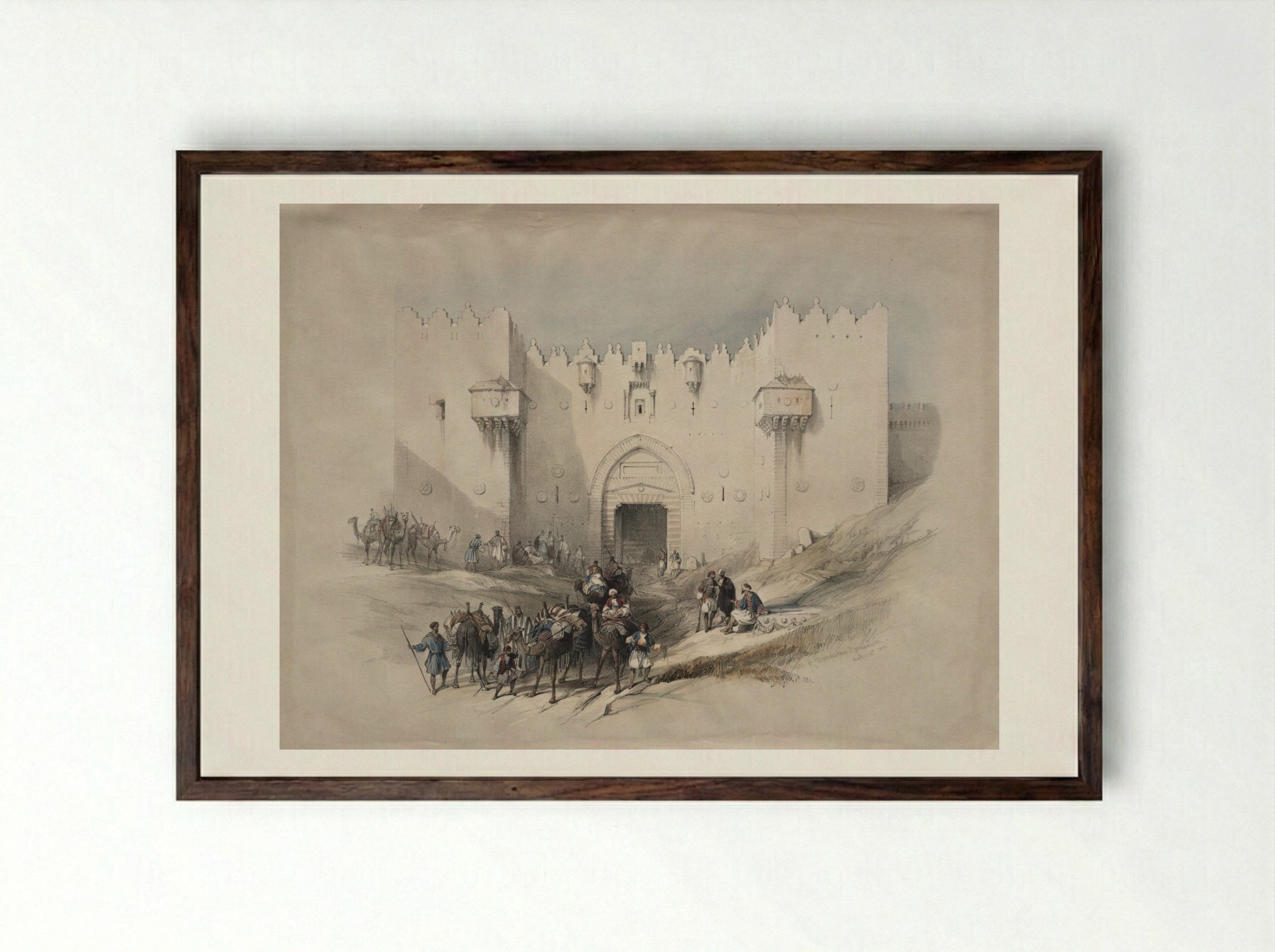 Gate of Damascus, Jerusalem - David Roberts - Framed Print Dark Wood