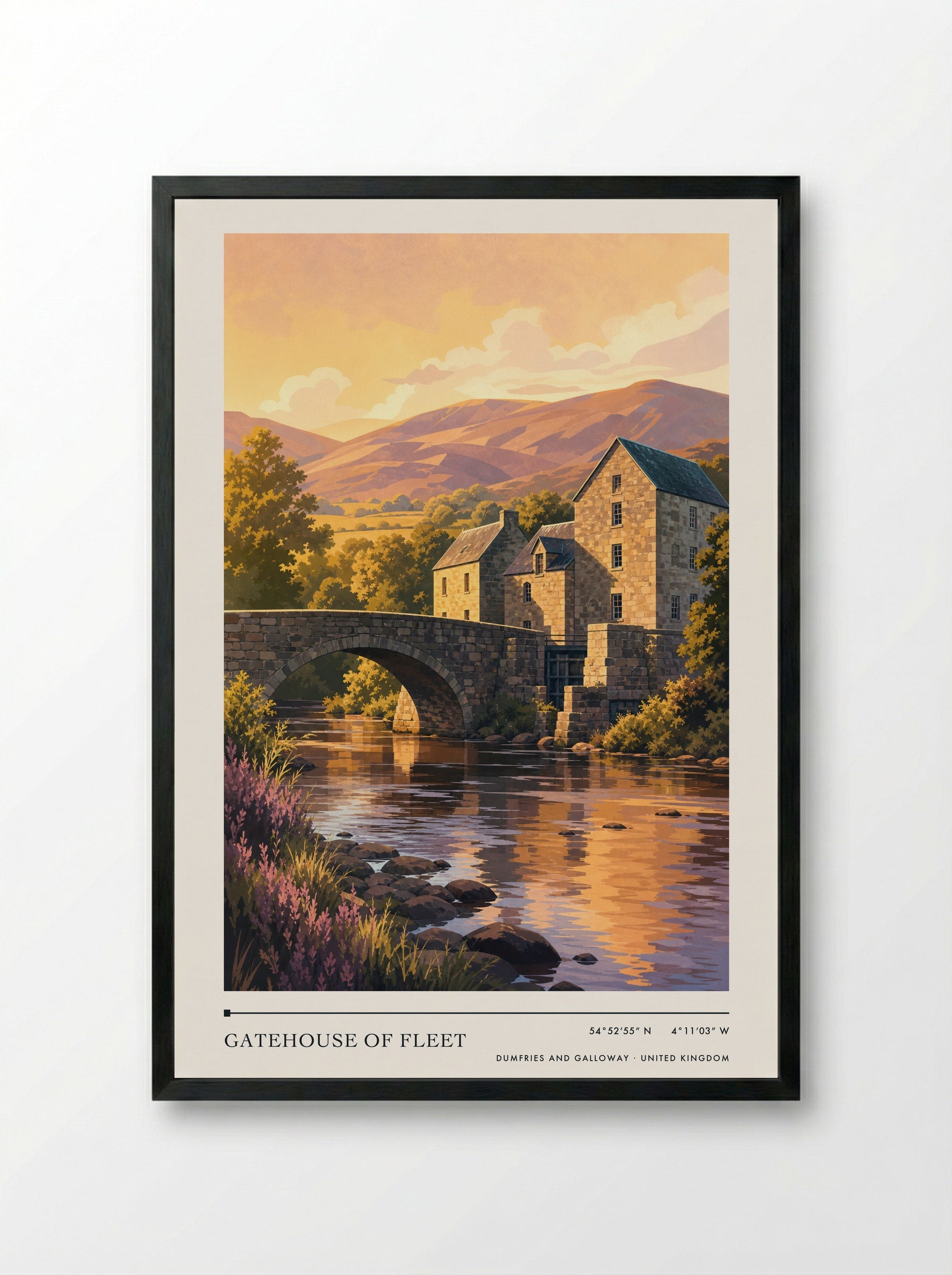 Gatehouse of Fleet Dumfries and Galloway United Kingdom Travel Poster - Framed Print Black