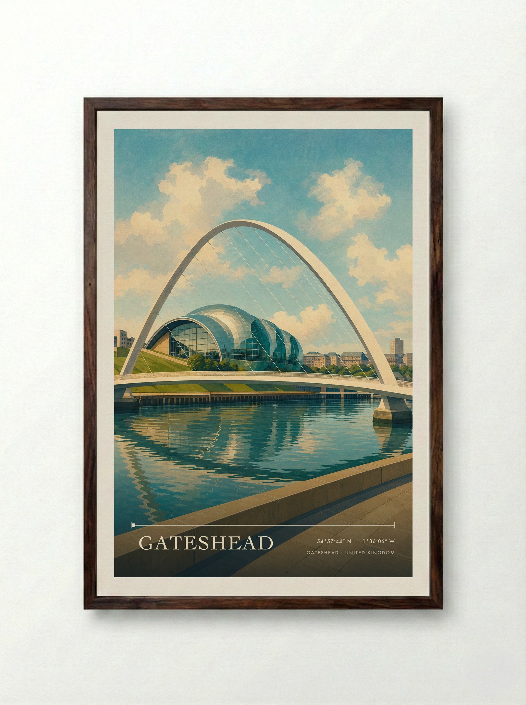 Gateshead United Kingdom Travel Poster - Framed Print Dark Wood