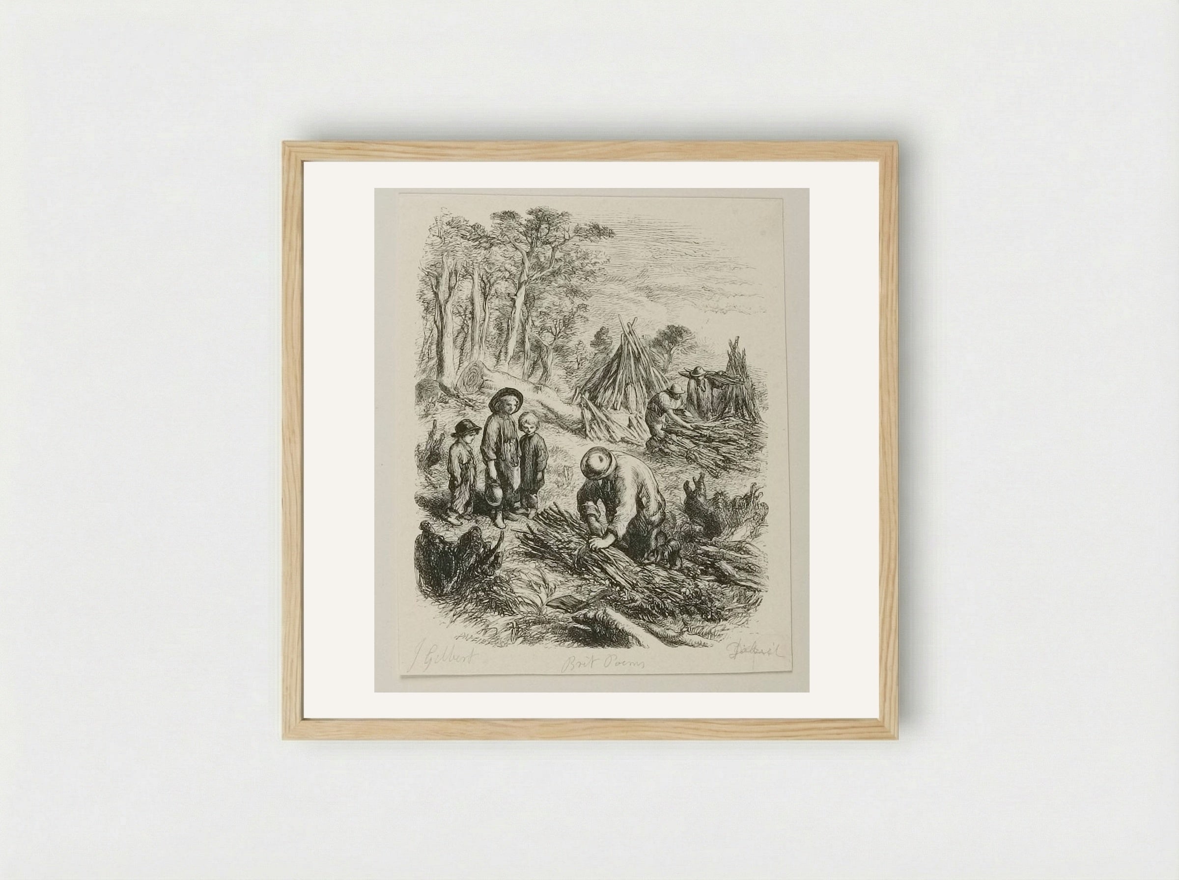 Gathering Fagots - Edward Dalziel - Framed Print Wood