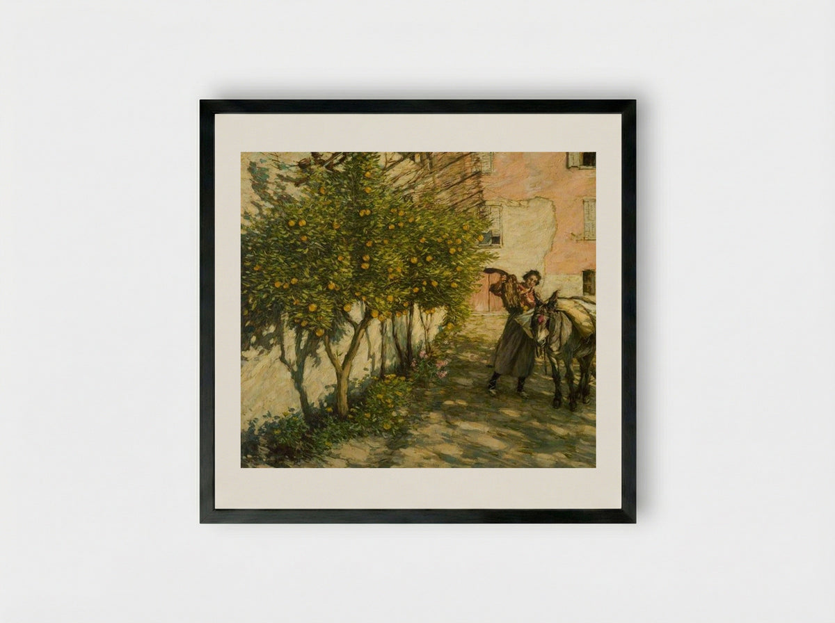 Gathering Oranges - Henry Herbert La Thangue - Framed Print Black