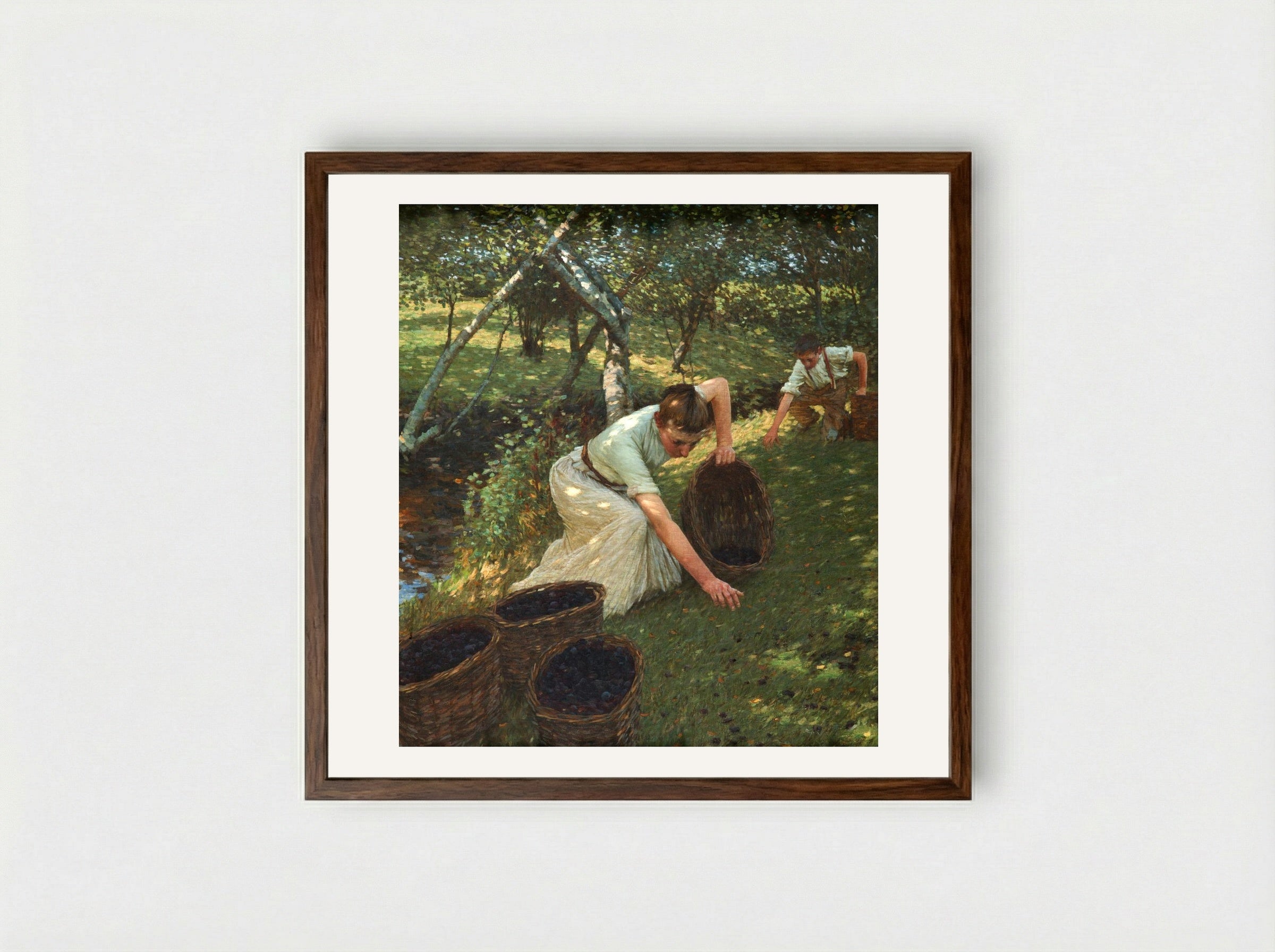 Gathering Plums - Henry Herbert La Thangue - Framed Print Dark Wood